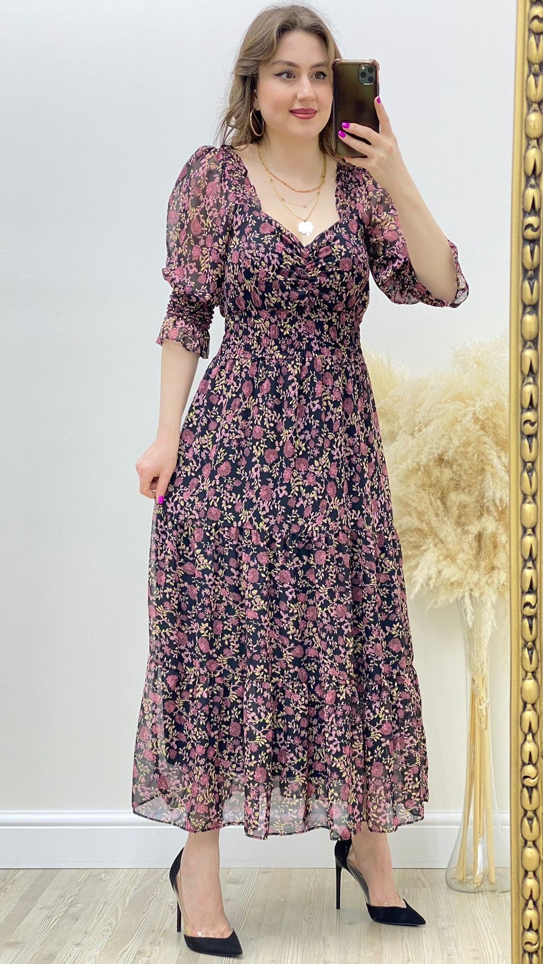 Floral Şifon Elbise