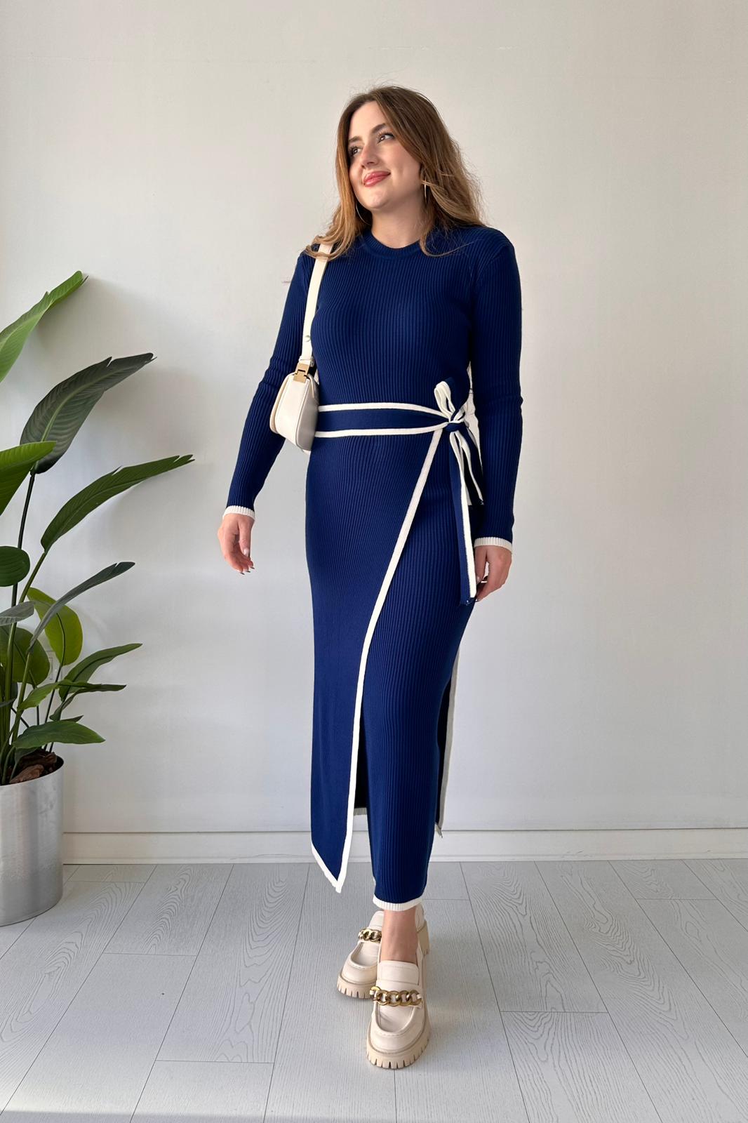 Parça etekli triko elbise - Lacivert