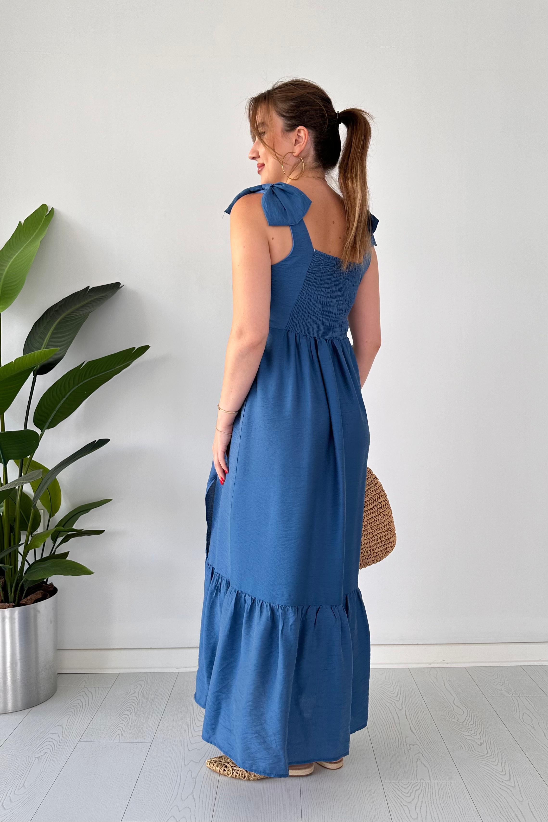 Omuz Fiyonk Keten Elbise