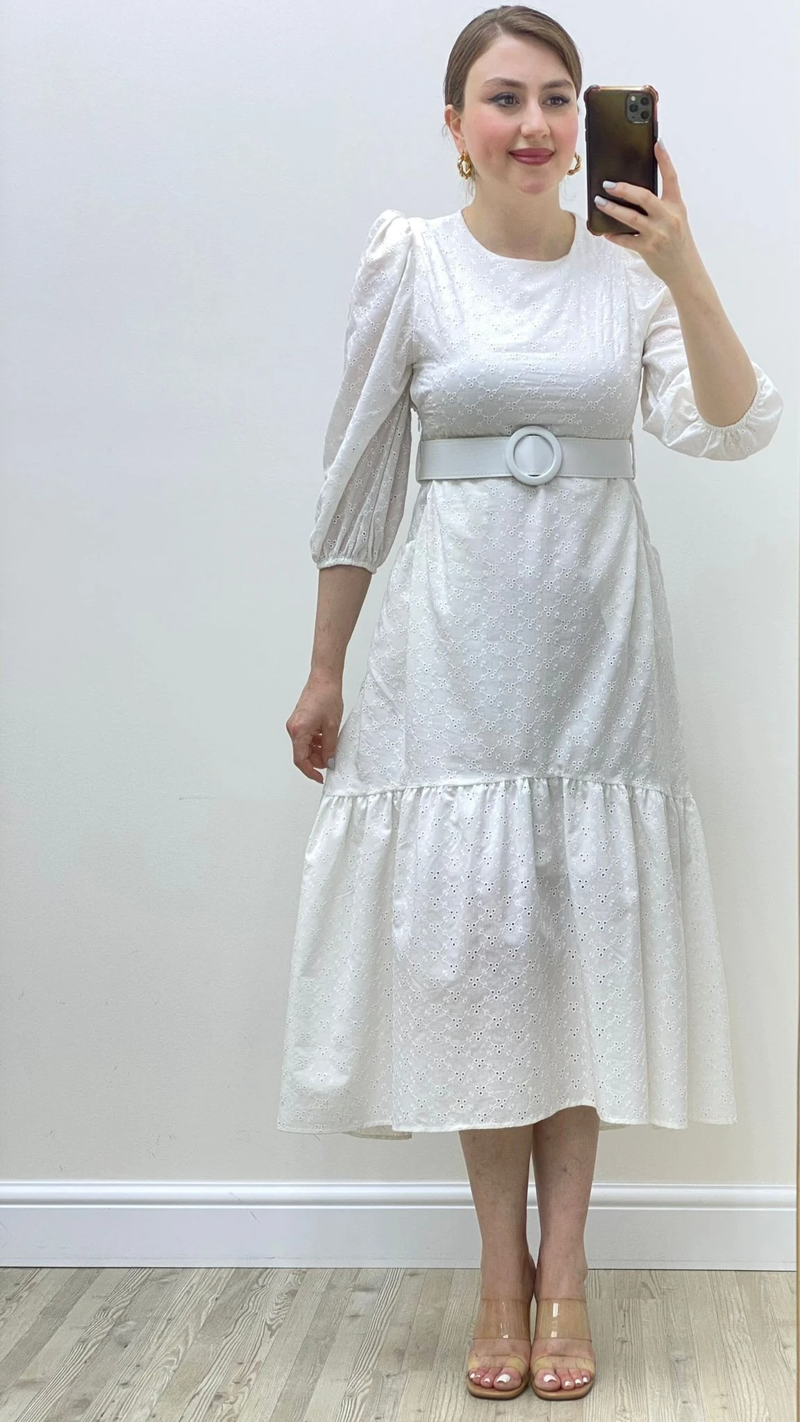 Halka Kemerli Fisto Elbise Beyaz