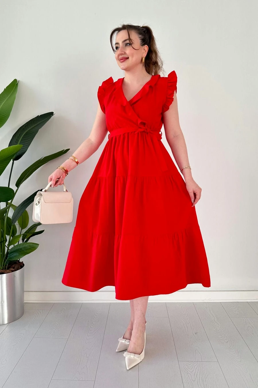 Kol Fırfır Poplin Elbise