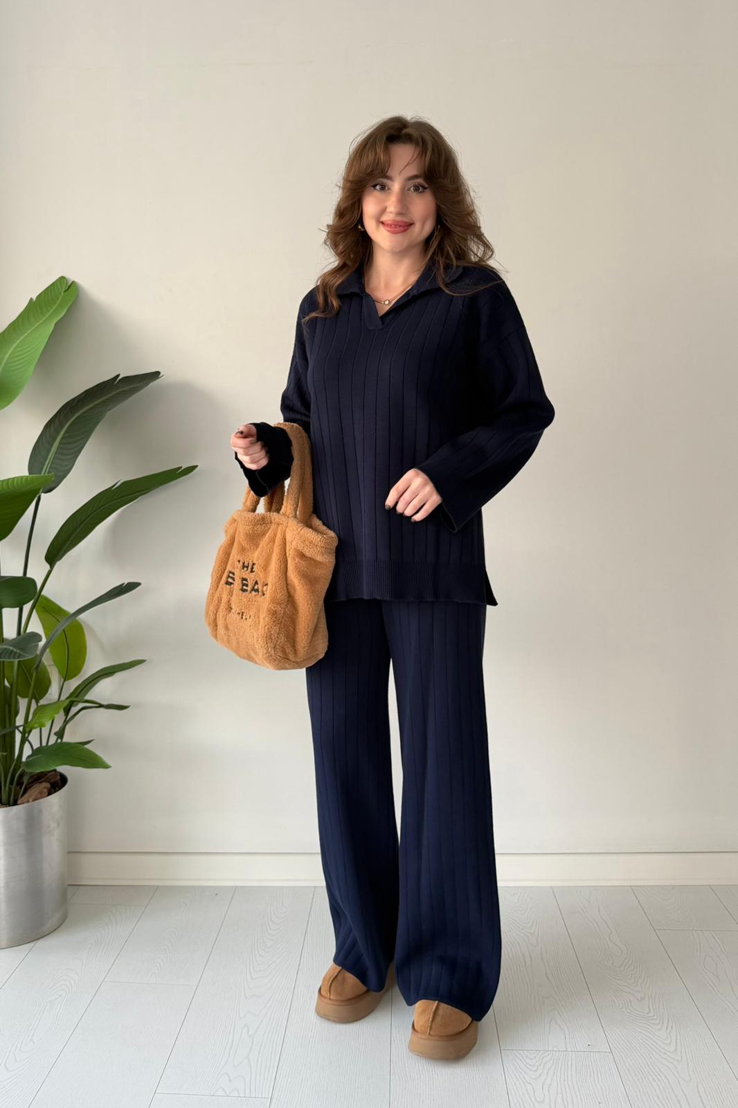 Fitilli Triko Takım - Lacivert