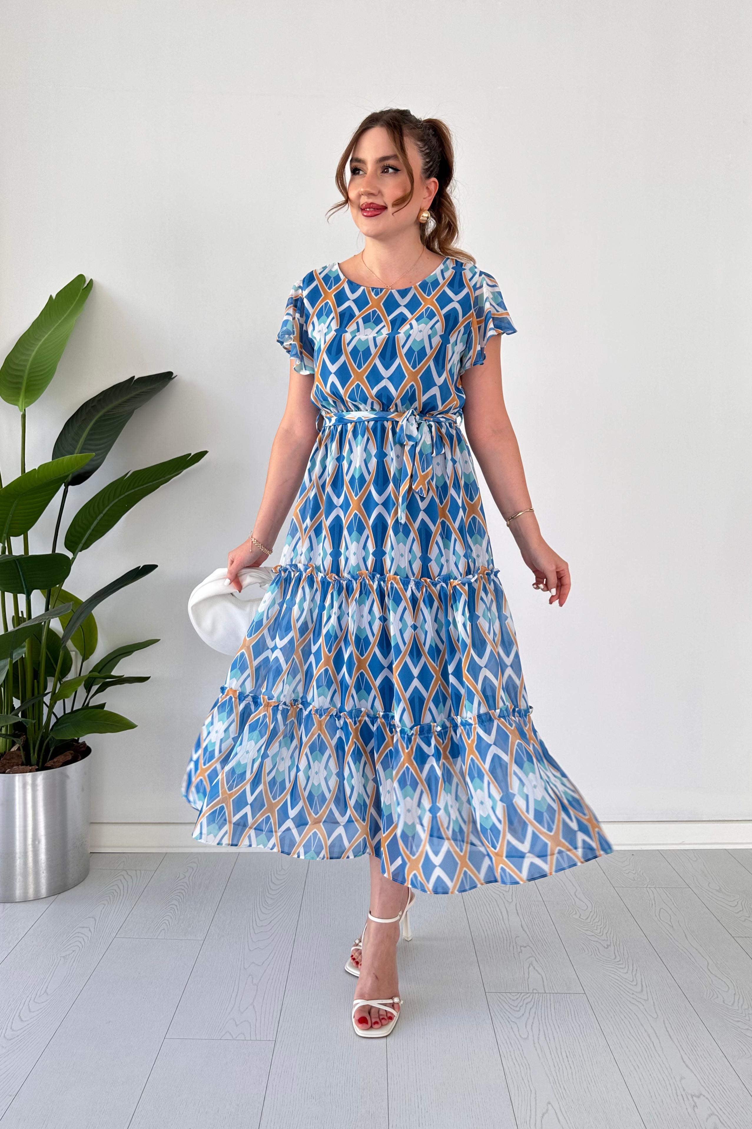 Geometrik Şifon Elbise