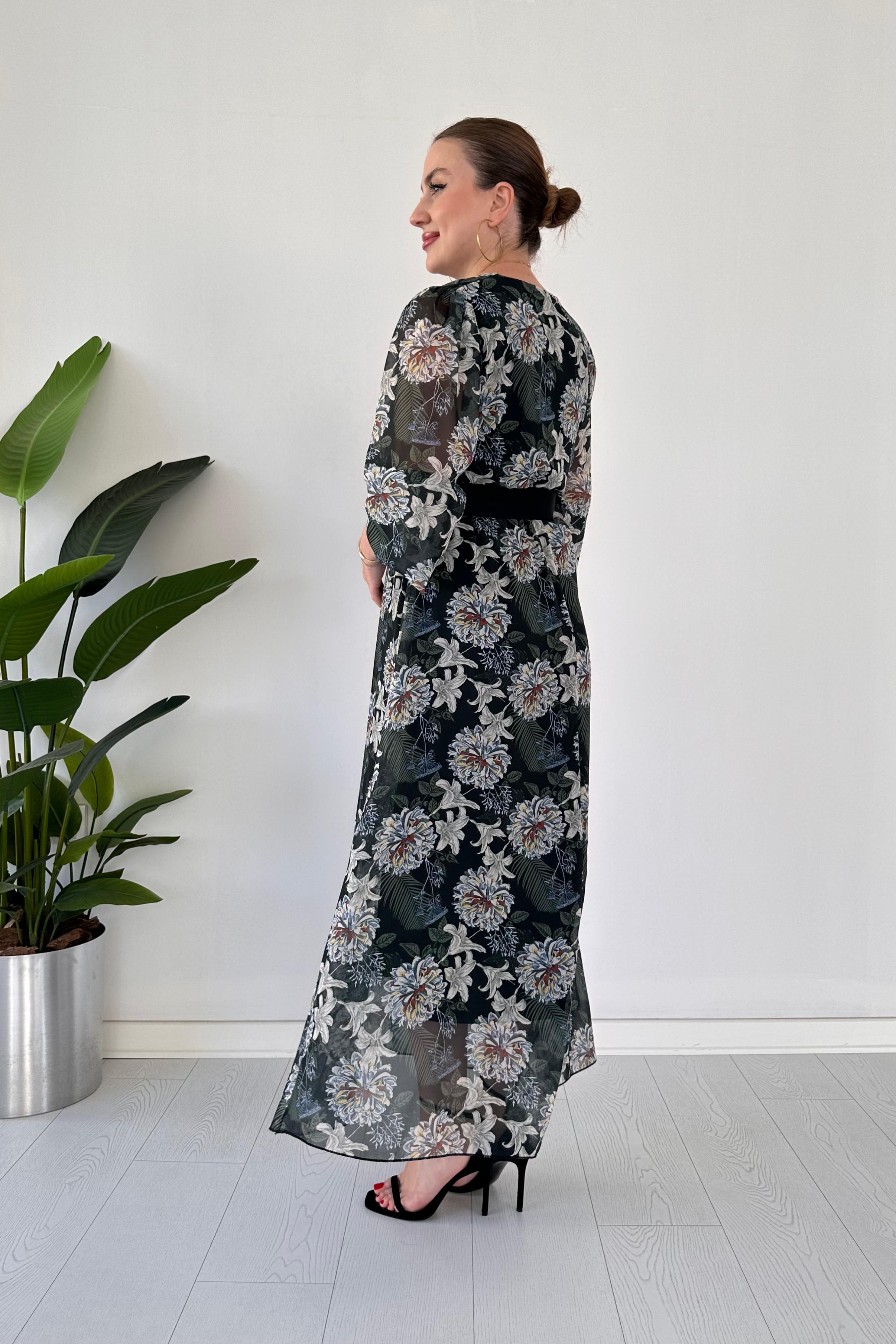 Ortanca Şifon Elbise