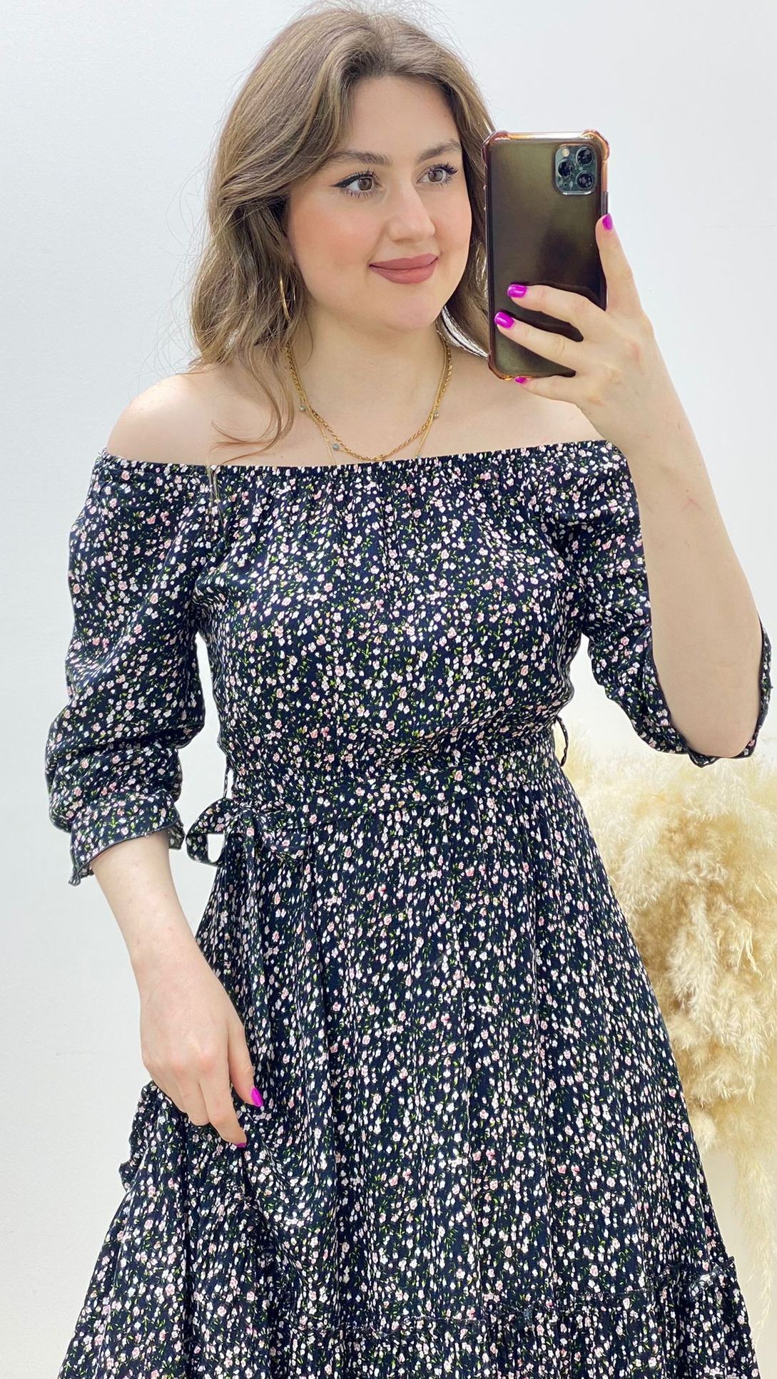 Maksi Çıtır Viskon Elbise Lacivert