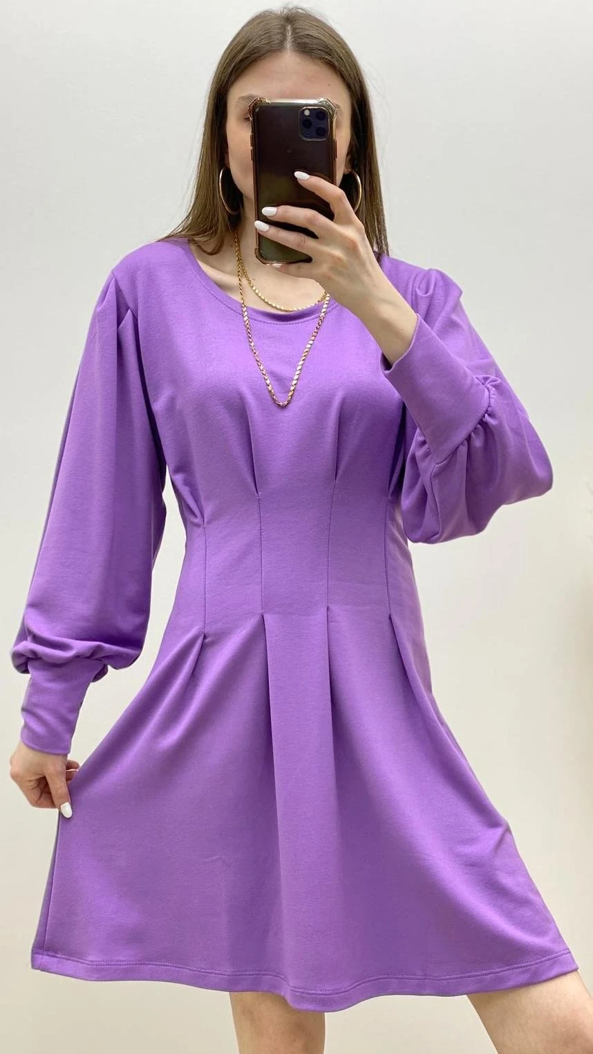 Pile Dikişli Sweat Elbise Lila