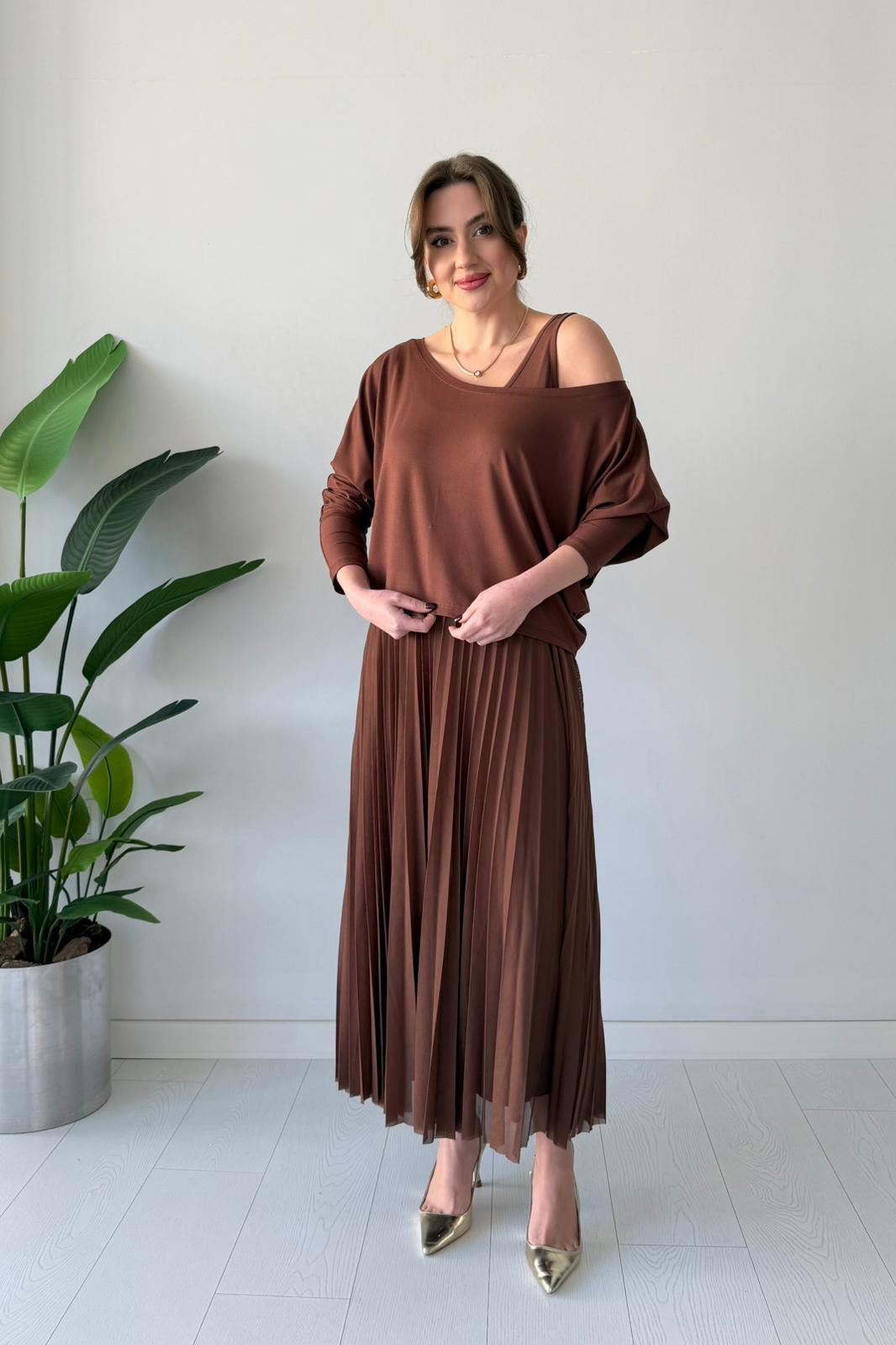 Bluz Detaylı Eteği Pileli Elbise