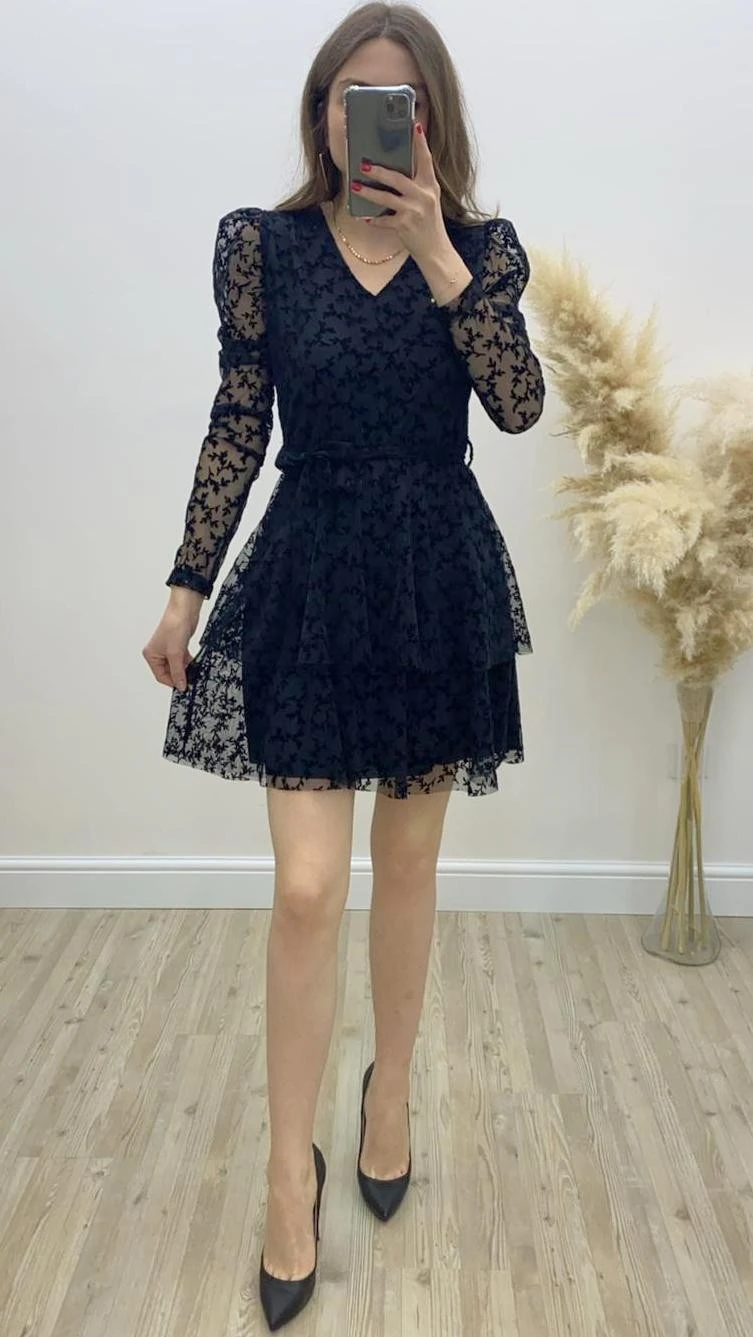 Yaprak Baskı Şifon Elbise