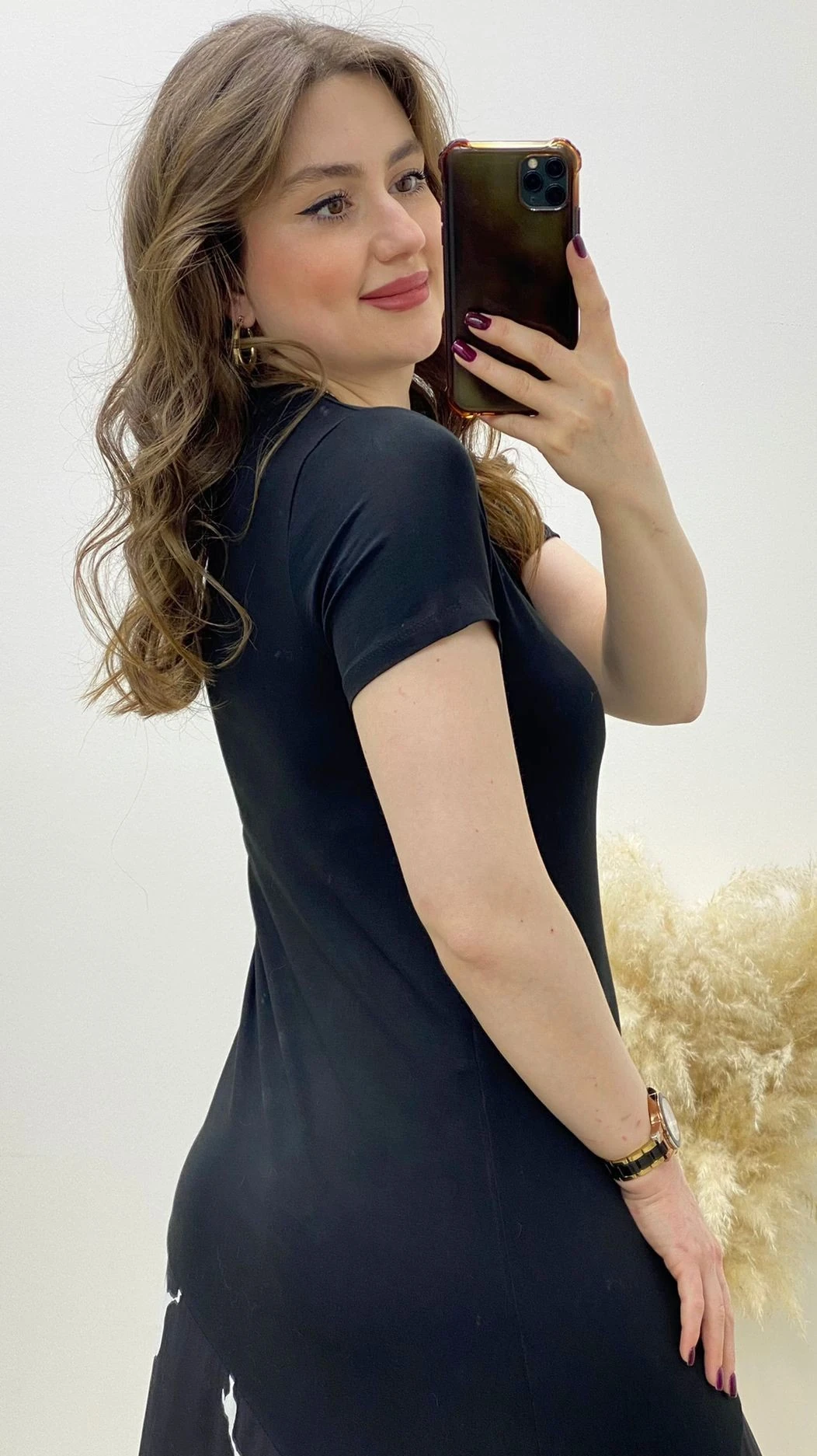 Etek Ucu Desenli Penye Elbise Siyah