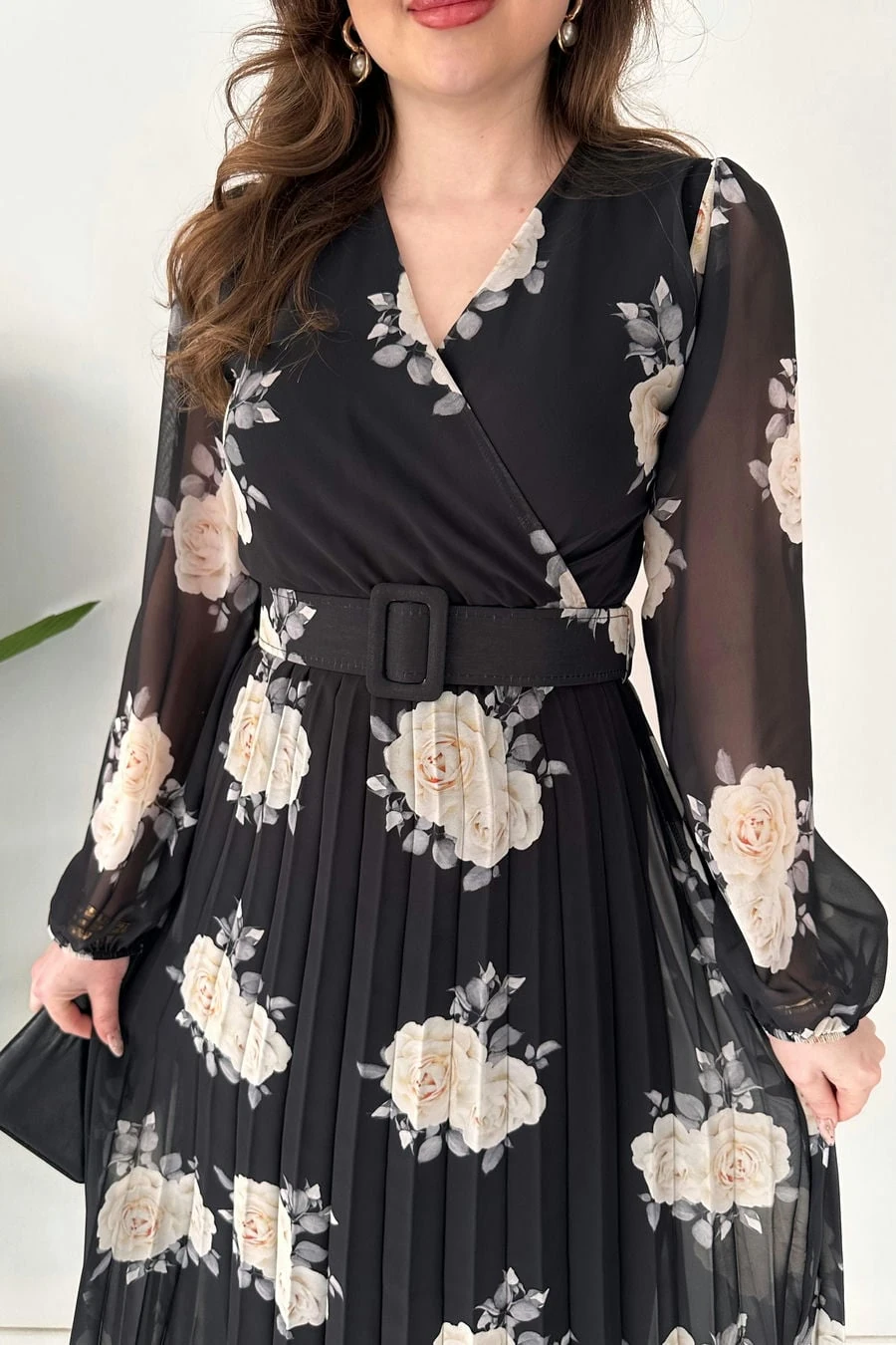 Midi Gül Şifon Elbise