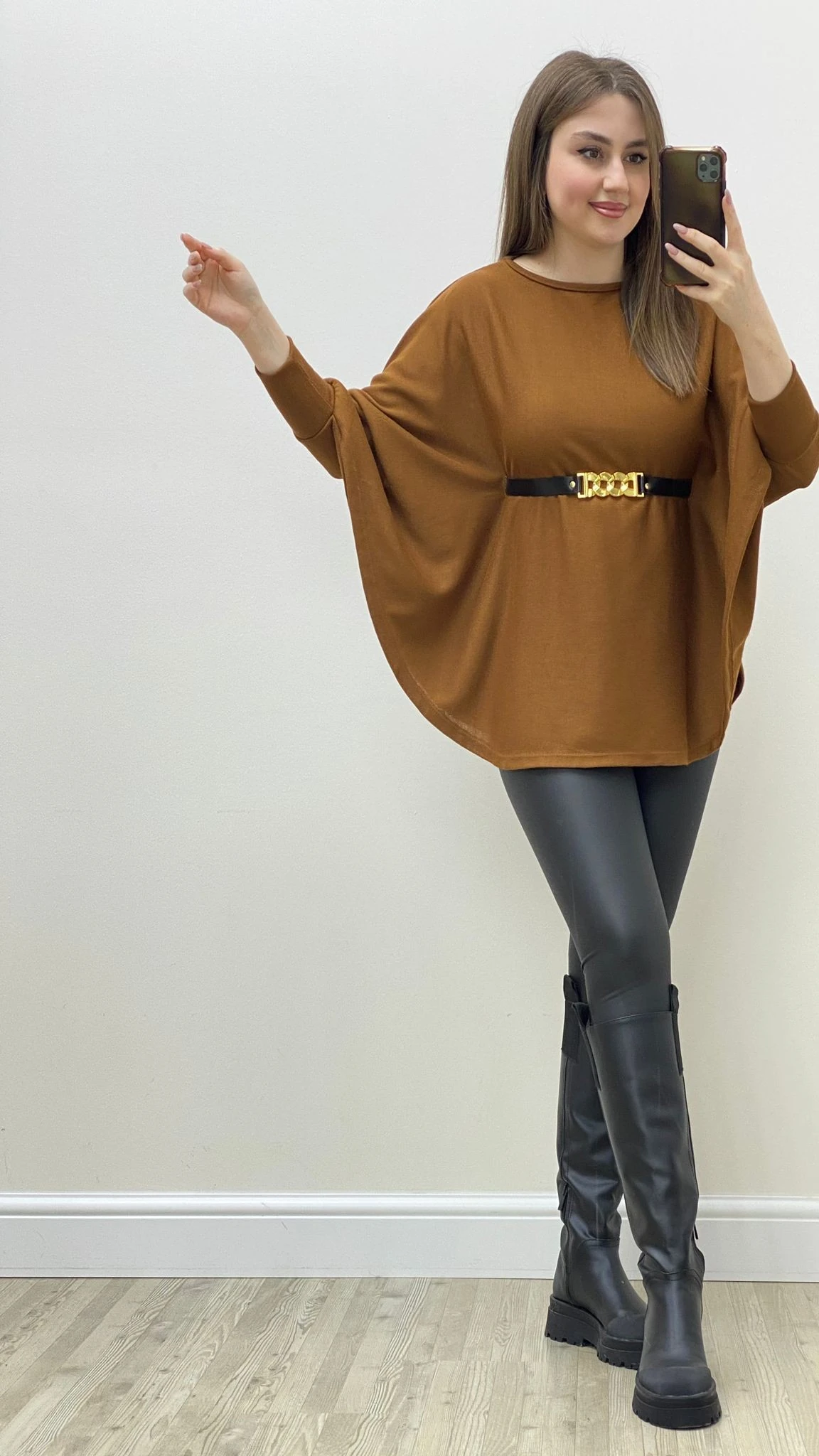 Zincir Kemer Triko Pelerin Taba