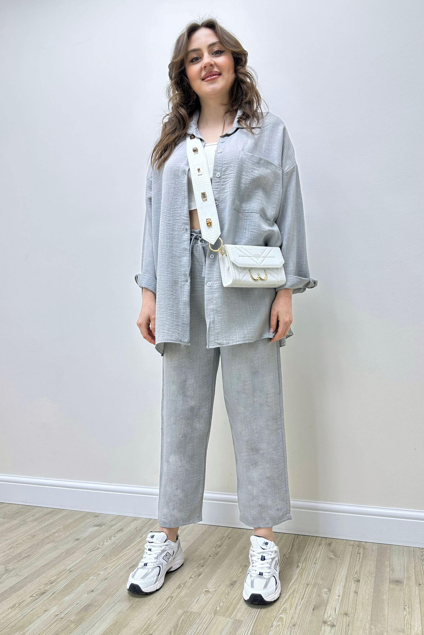 Dikişsiz Keten İkili Takım Gri