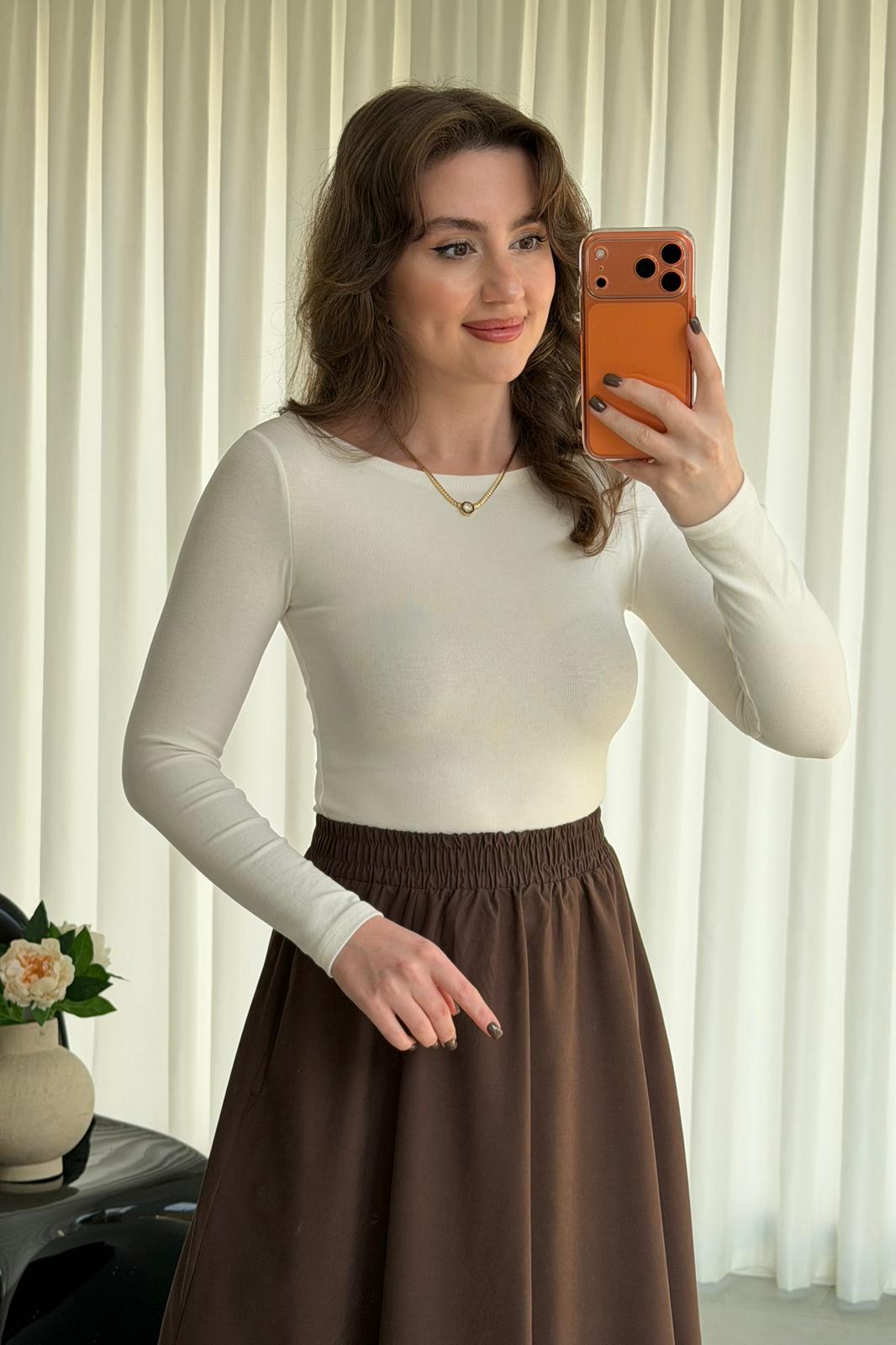 Kayık Yaka Basic Bluz - Beyaz