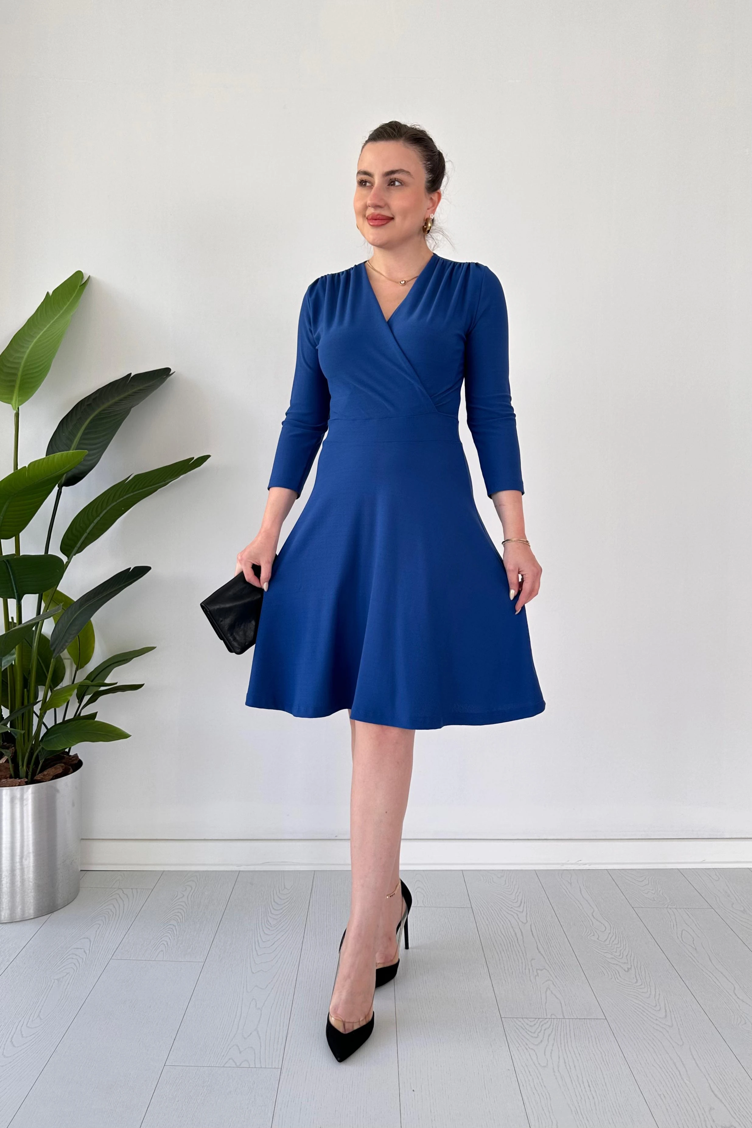 Omuz Drape Krep Elbise