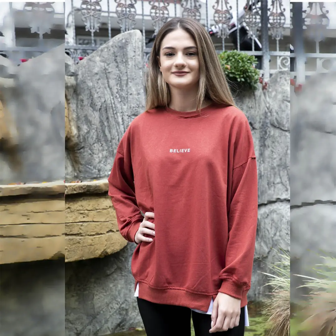 Baskılı Slogan Believe Sweat Kiremit · 3