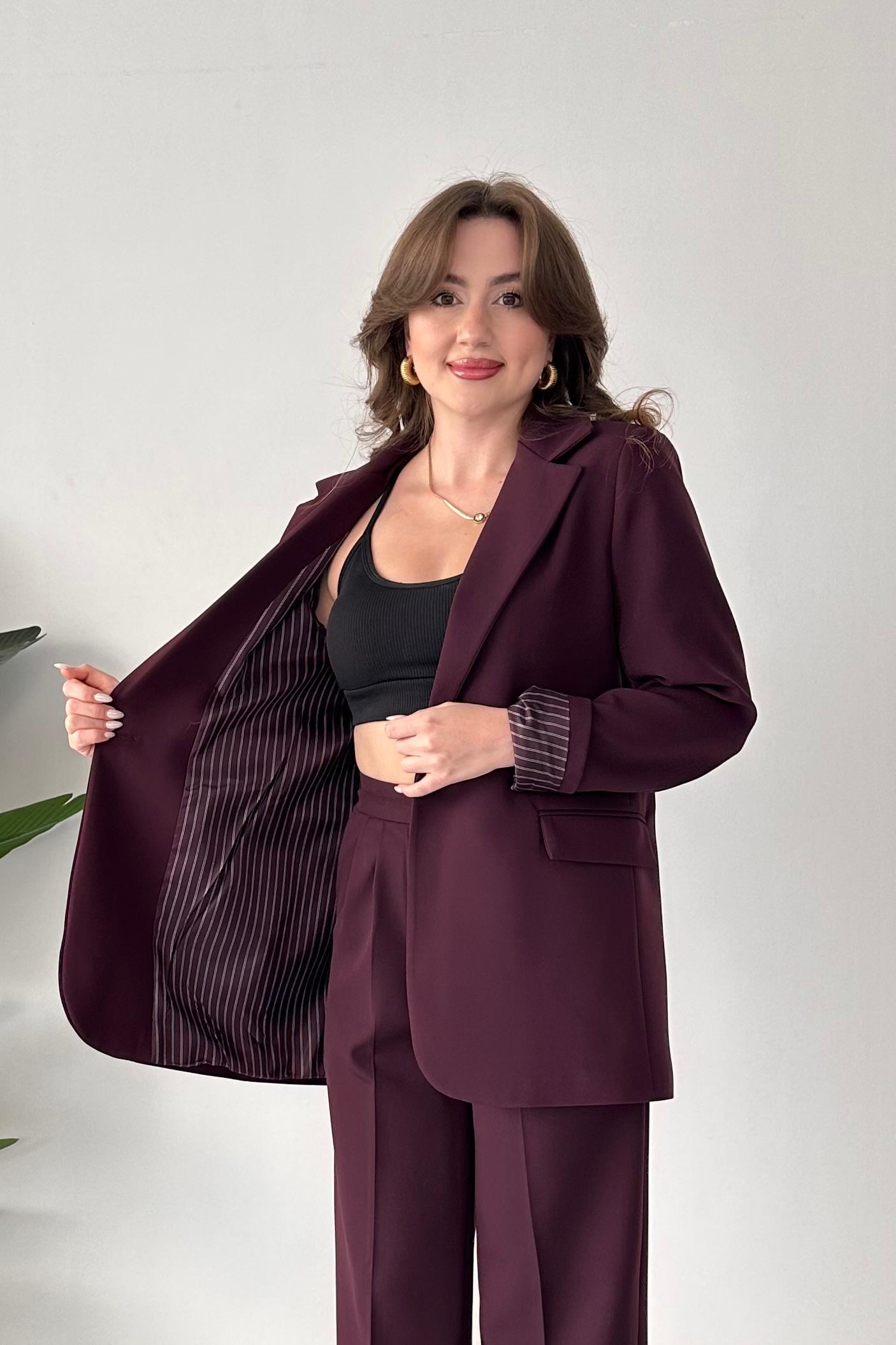 Çizgi Astarlı Blazer Ceket