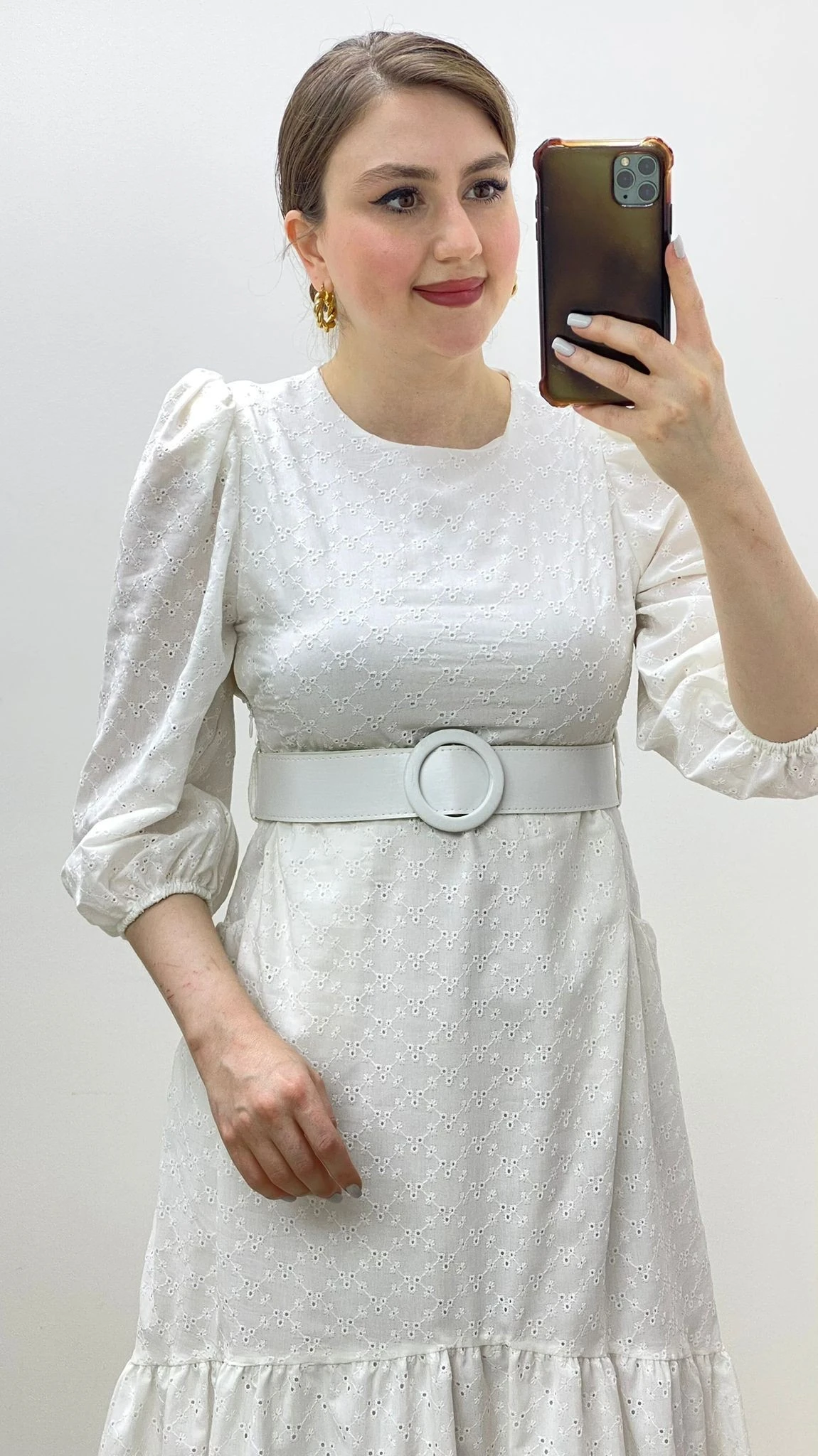 Halka Kemerli Fisto Elbise Beyaz