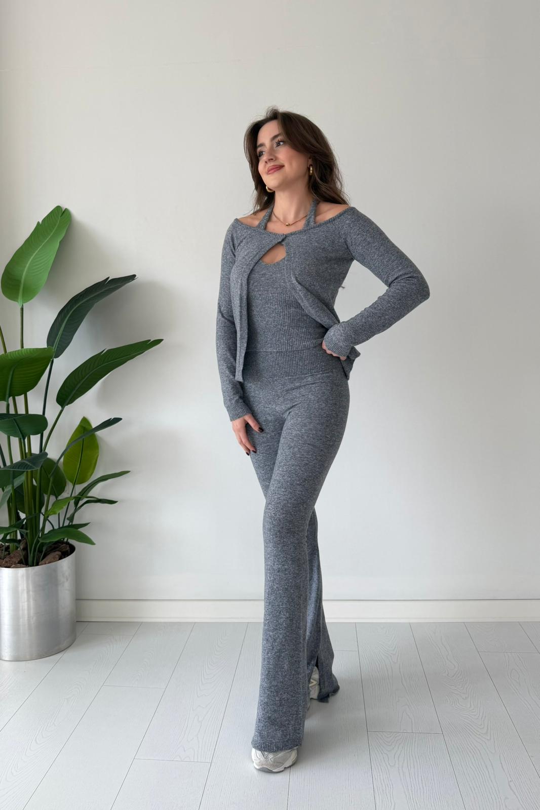 Üçlü Triko Takım - Gri
