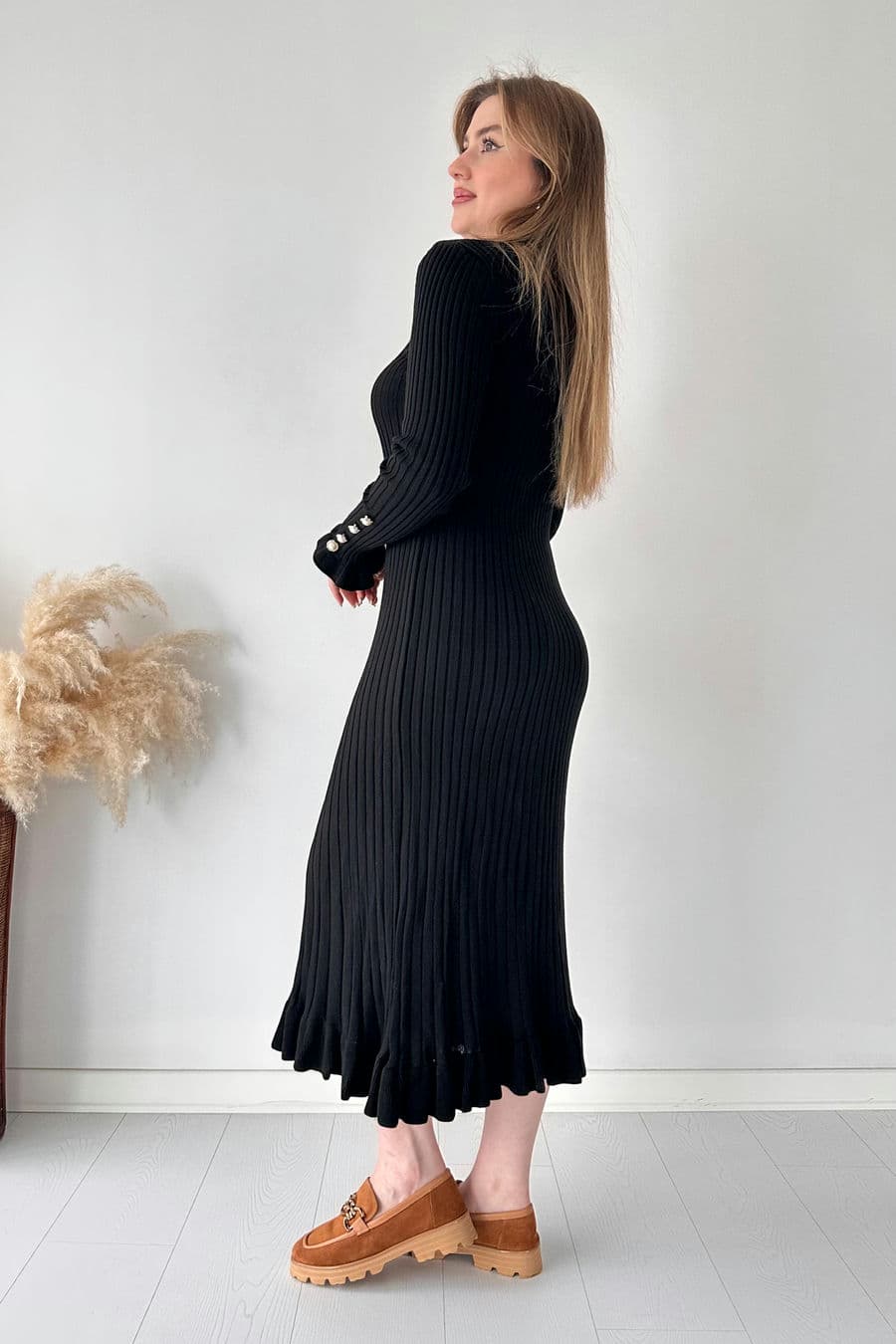 Midi Boy Kloş Triko Elbise