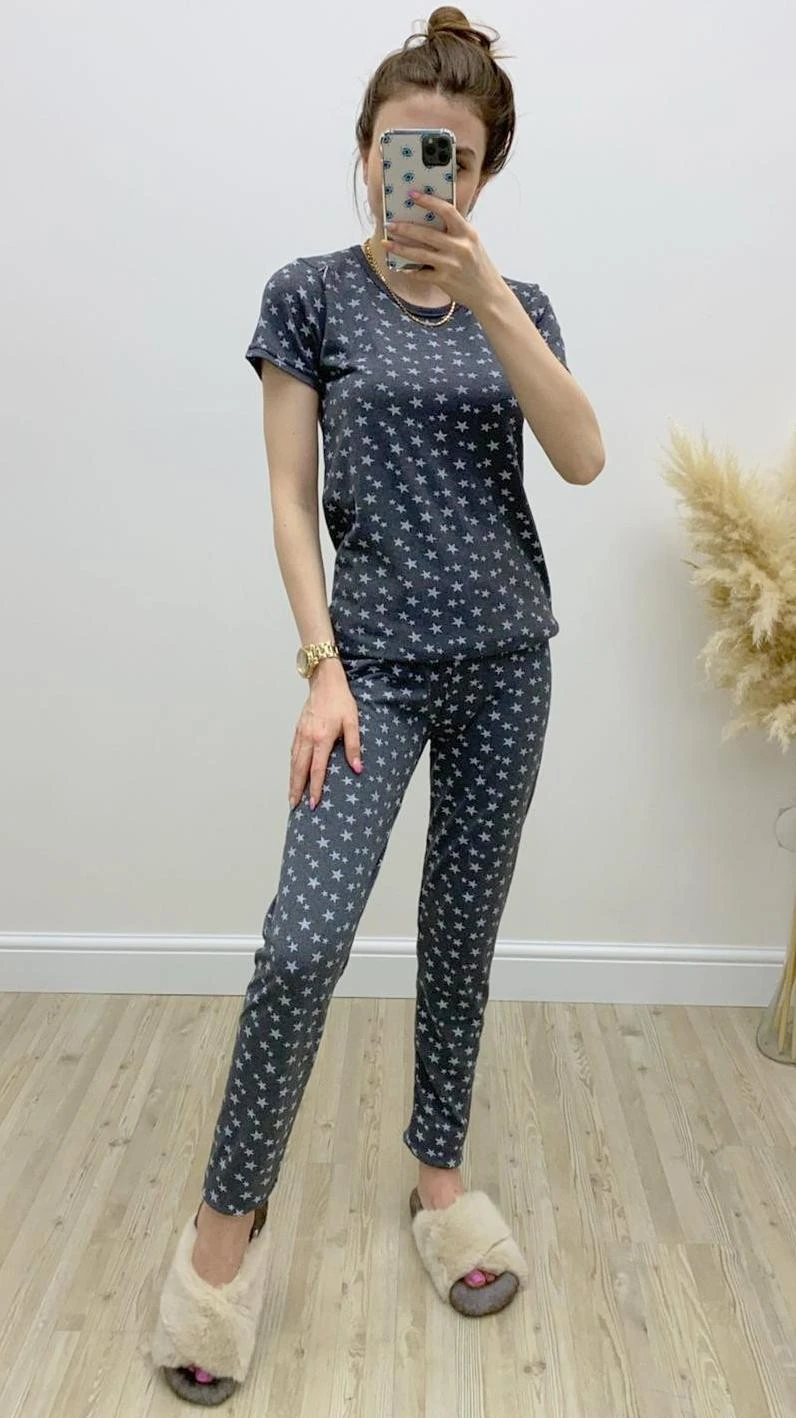 Yıldızlı Pijama Takımı Gri