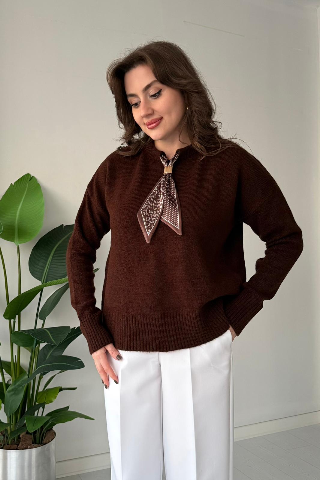 Fularlı Kazak - Kahve