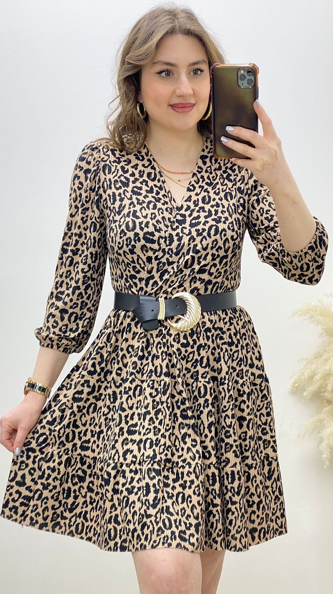 Leopar Kloş Elbise Kahve