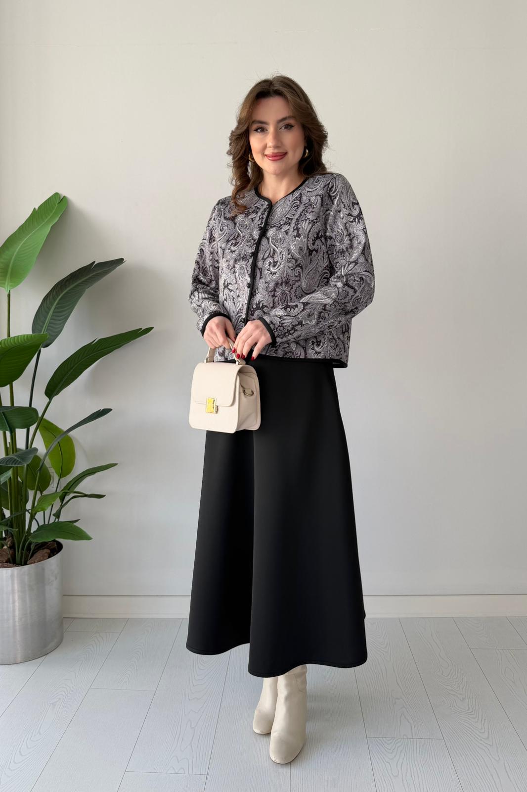 Şal Desen Etekli Takım - Siyah