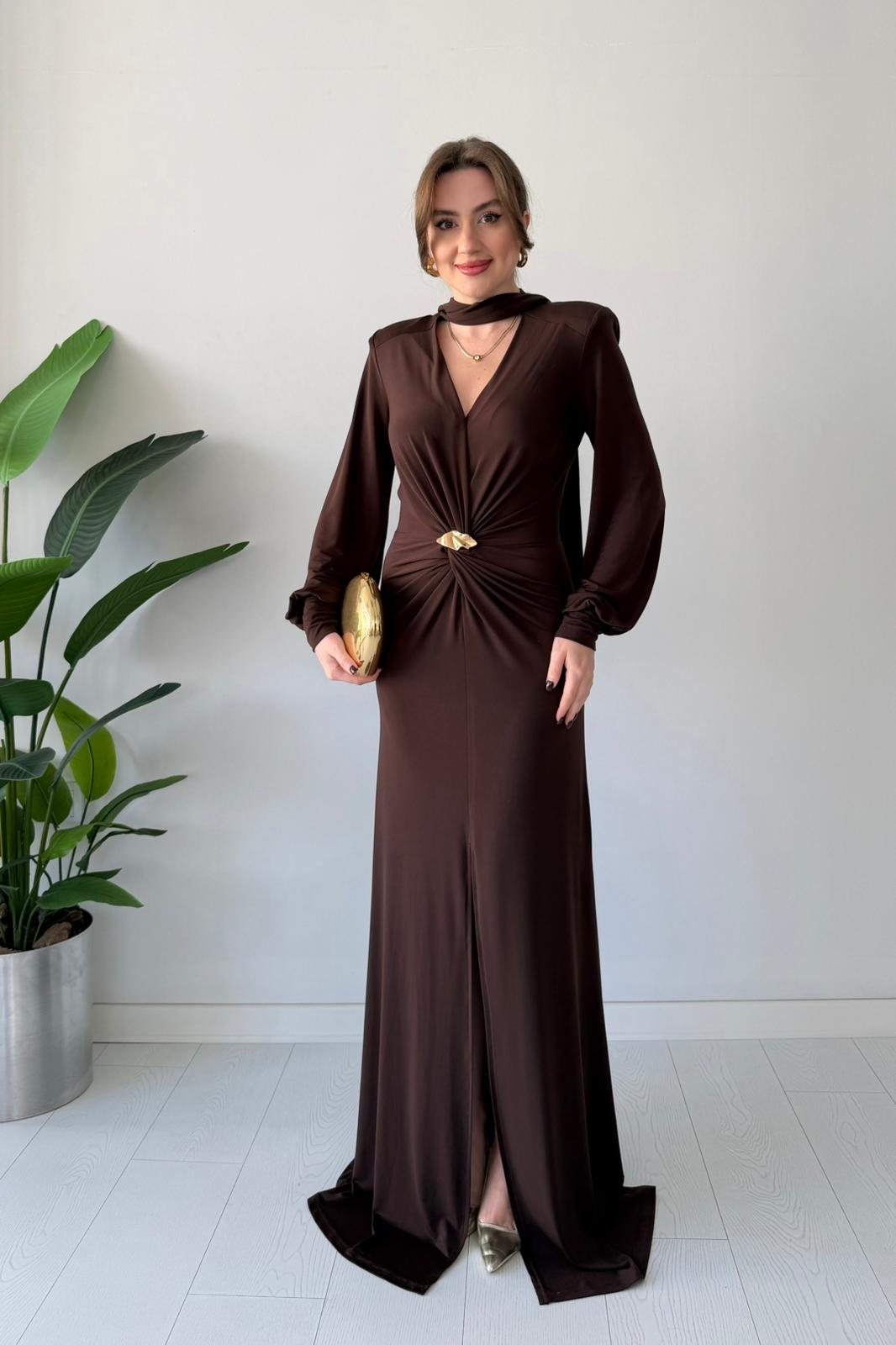 Şal Detaylı Tasarım Elbise