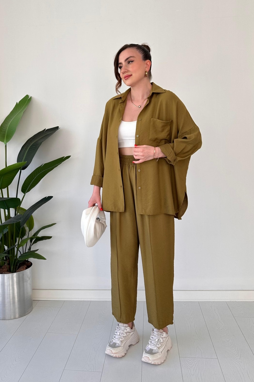 Gömlekli Modal Takım - Haki