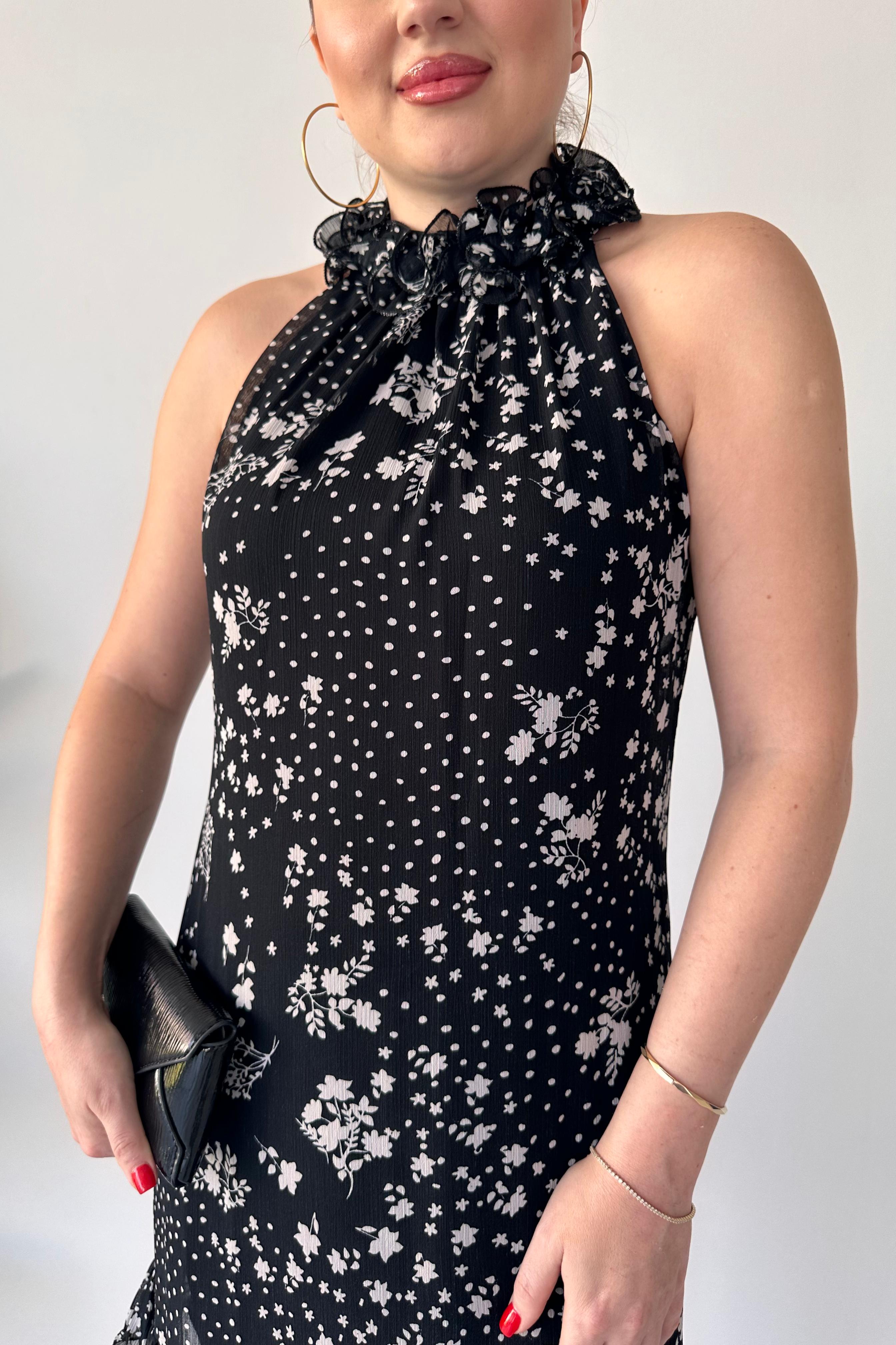 Çiçekli Farbala Elbise