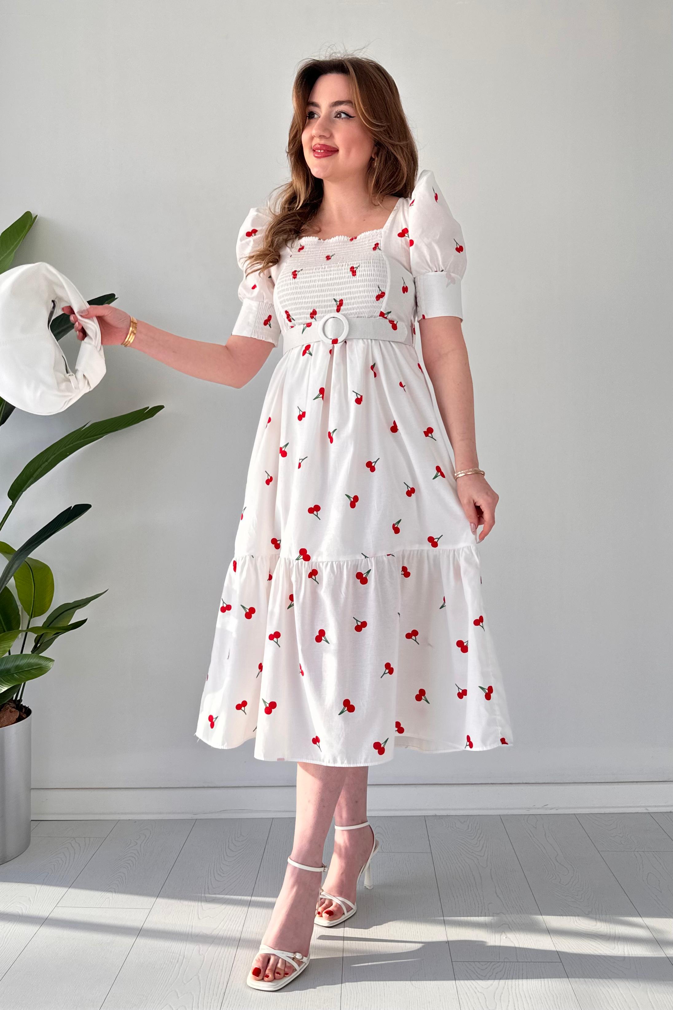 Kirazlı Astarlı Poplin Elbise