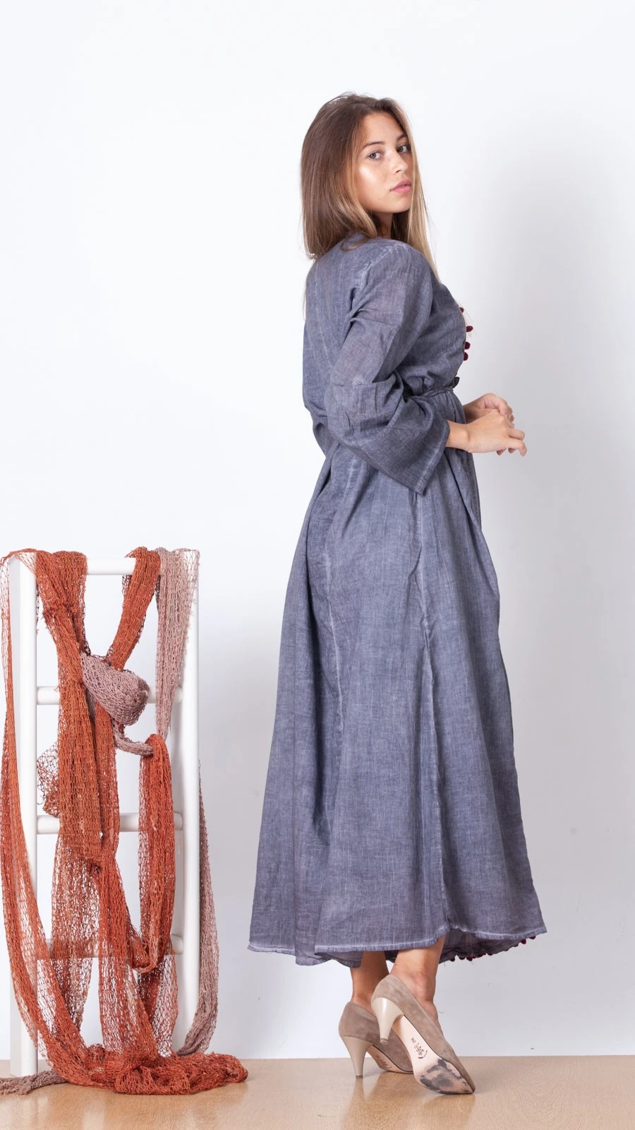 Japone Ponponlu Uzun Elbise