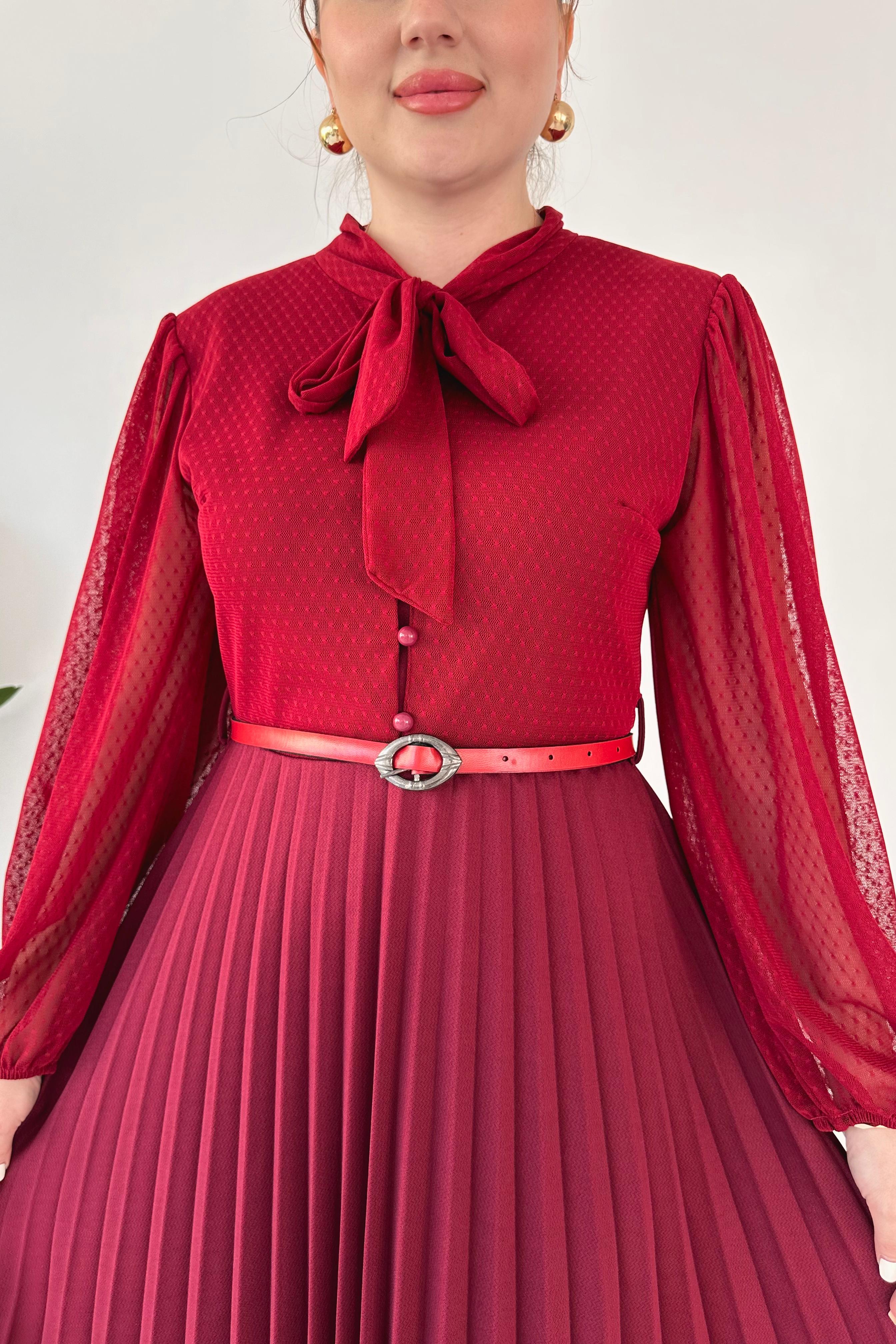 Kemerli Puan Pilili Elbise