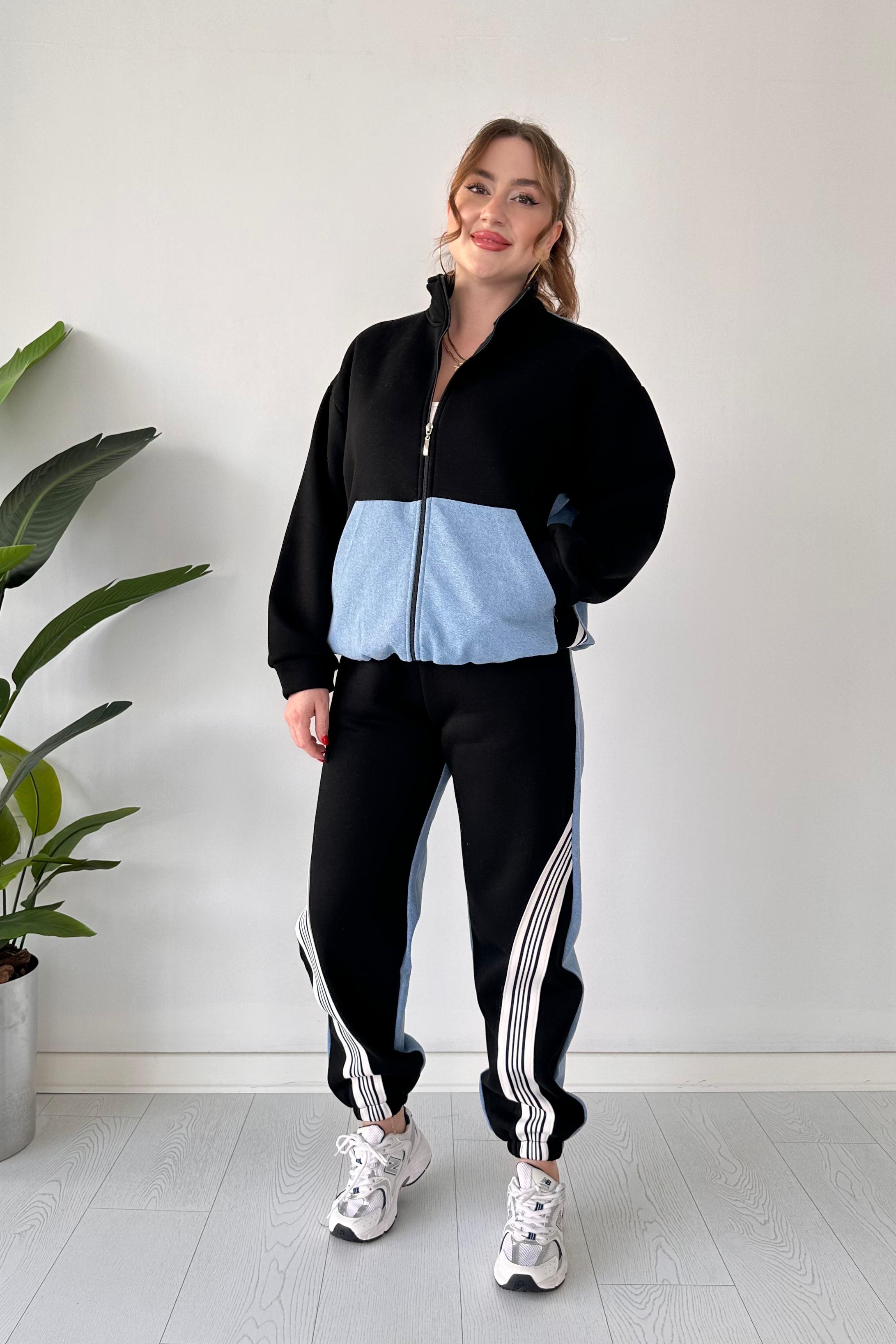 Yarısı Denim Polarlı Eşofman Takımı