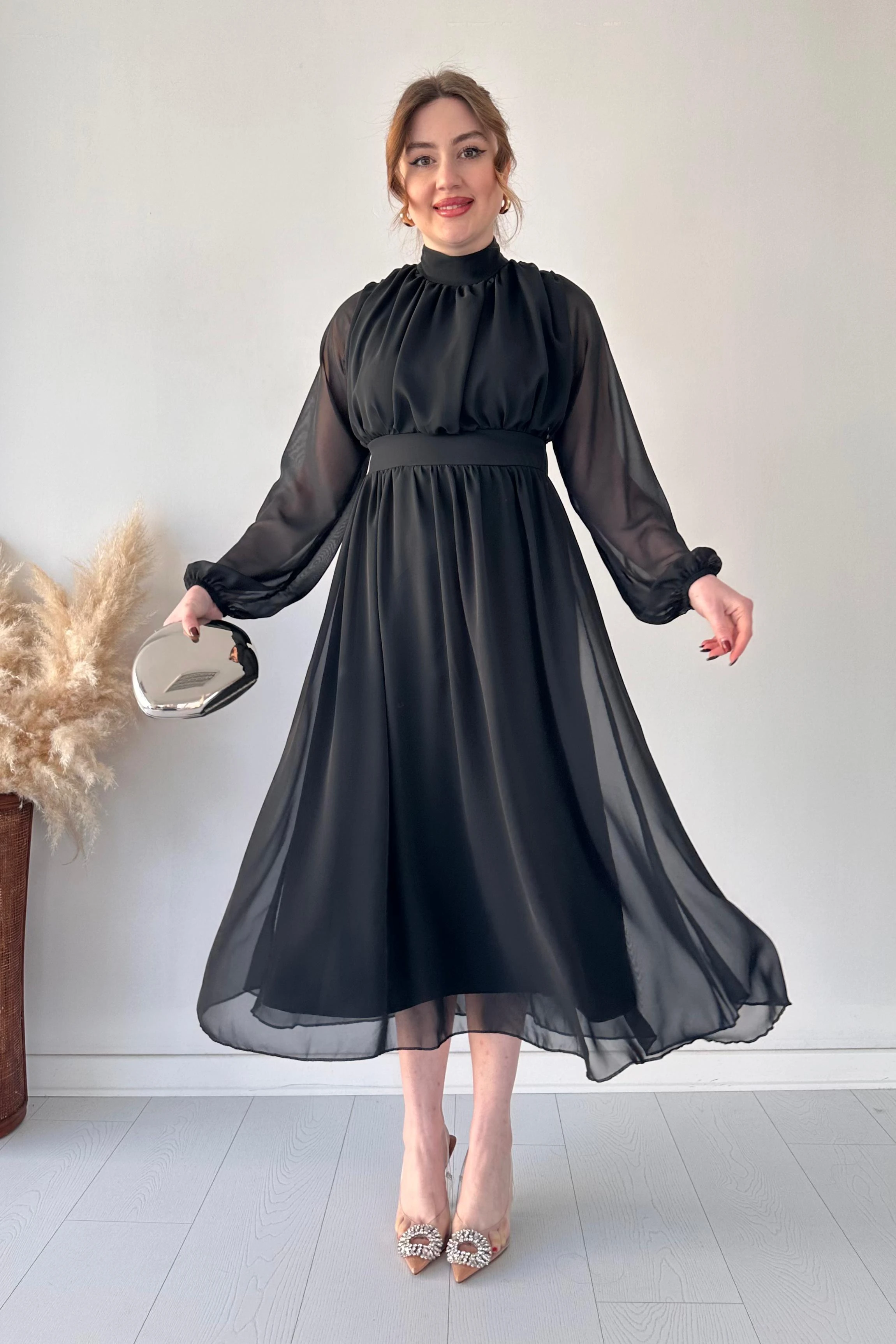 Robalı Şifon Elbise