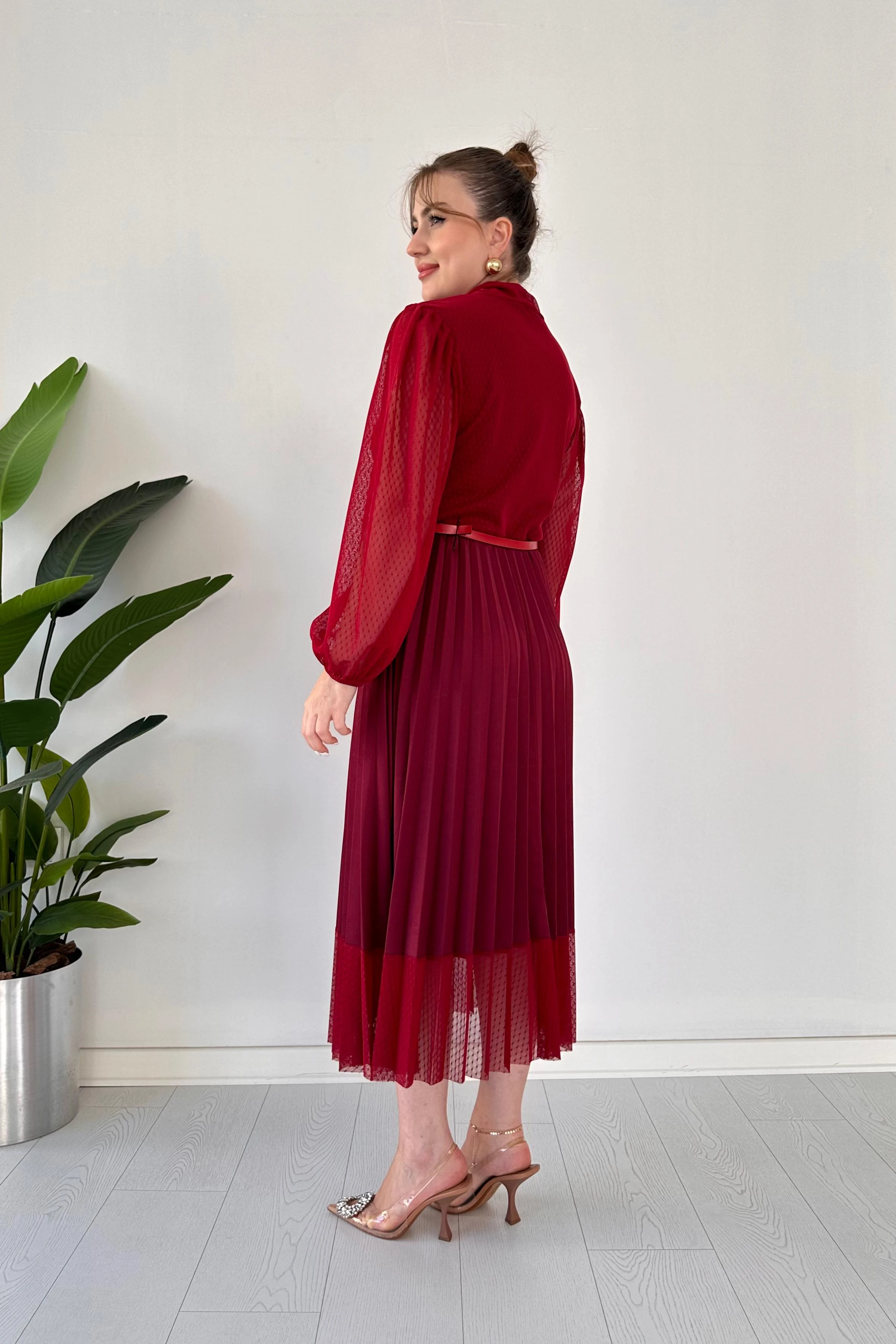 Kemerli Puan Pilili Elbise