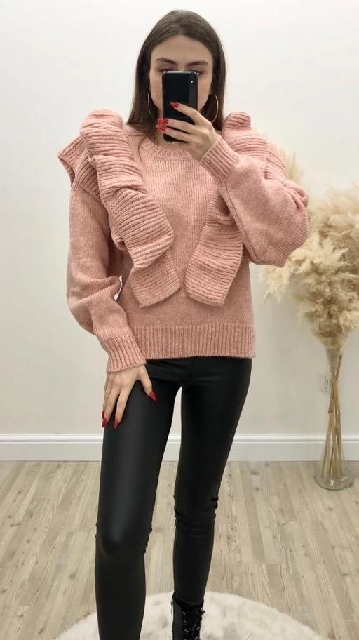 Önü Volanlı Kazak Pembe