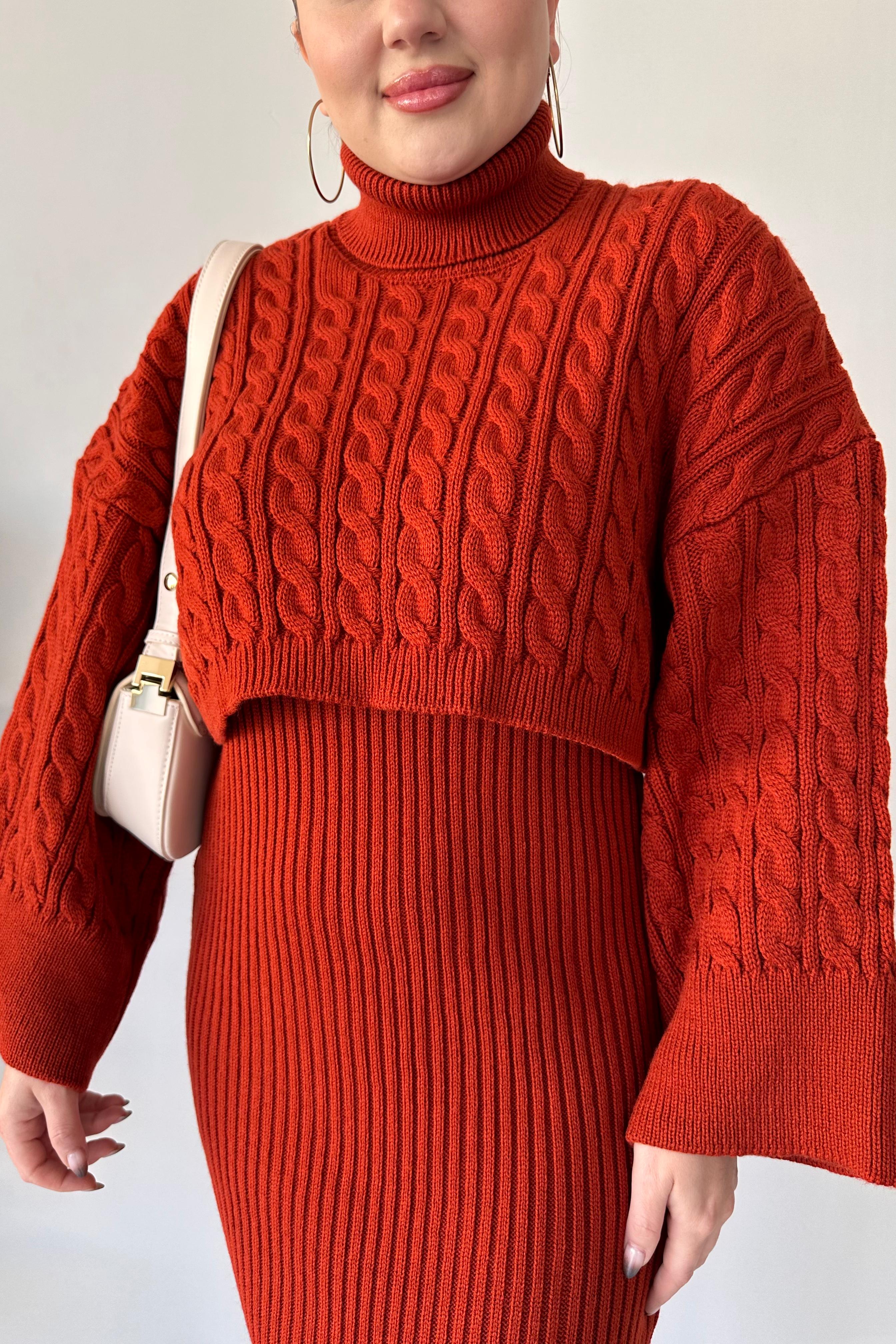 Saç Örgü Kazak Elbise Triko Takım