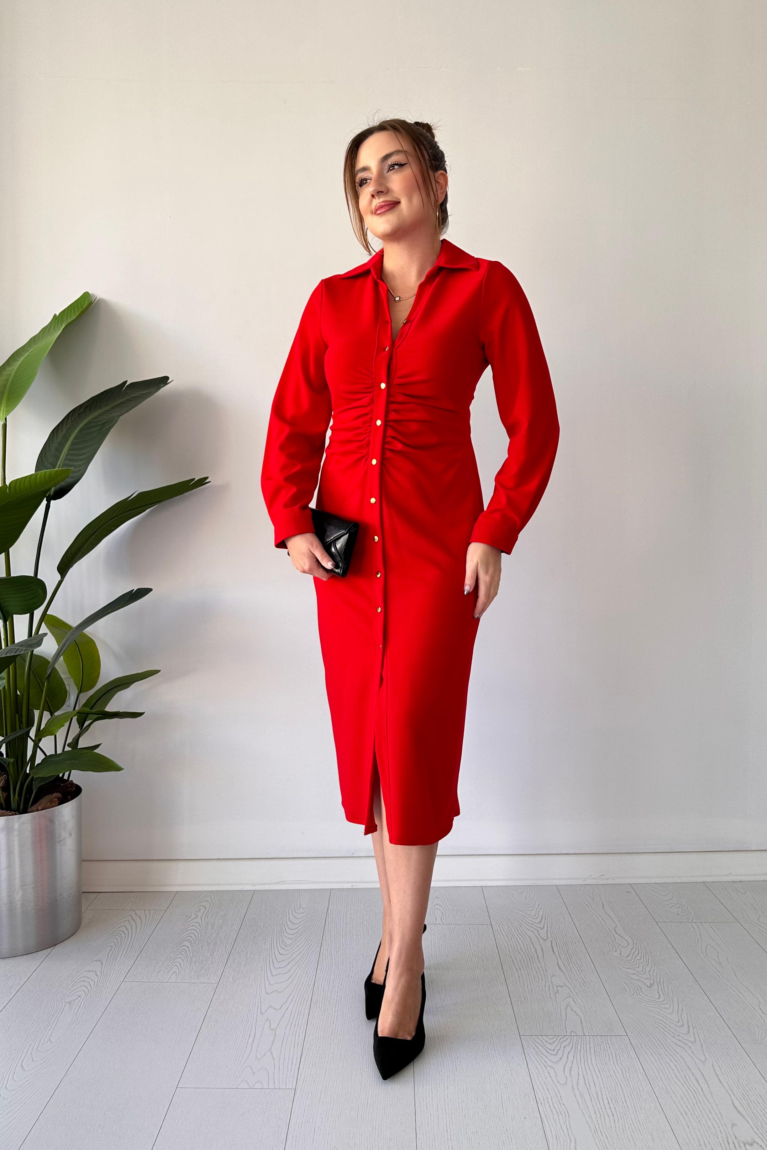 Göğüs Büzgü Gömlek Elbise