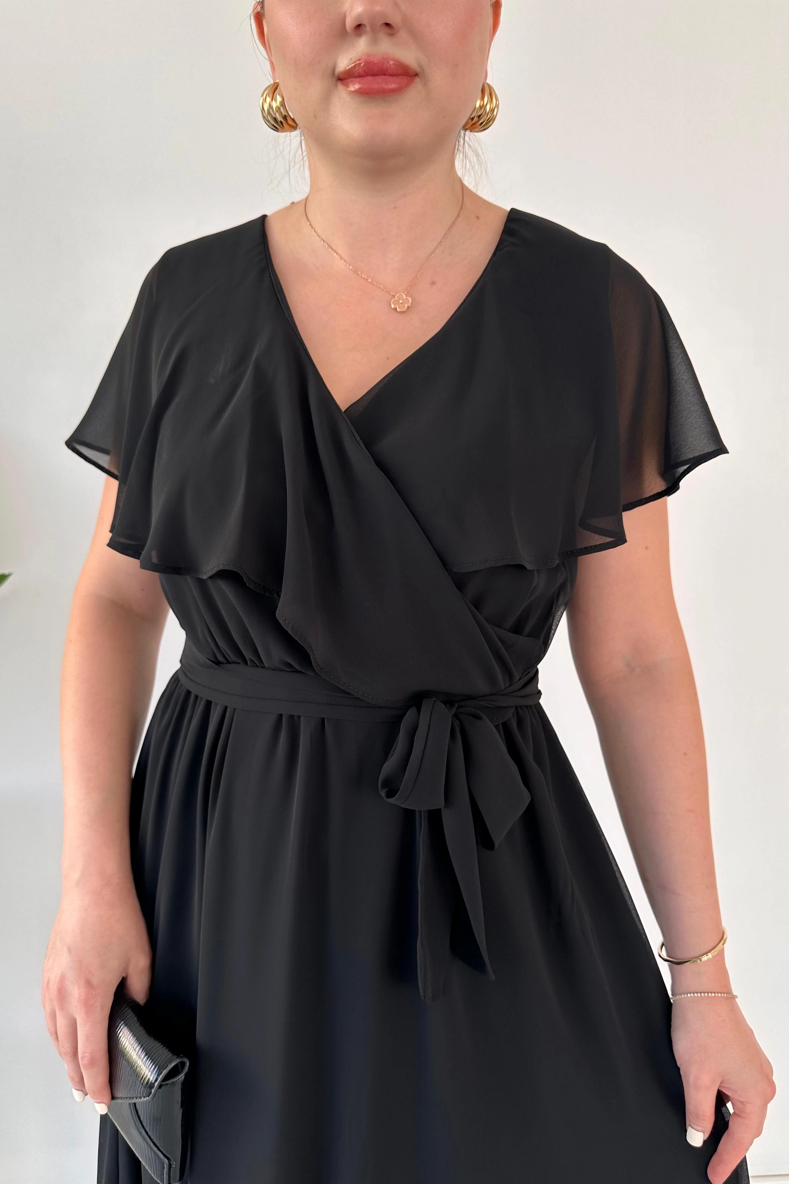 Volan Yaka Maksi Şifon Elbise