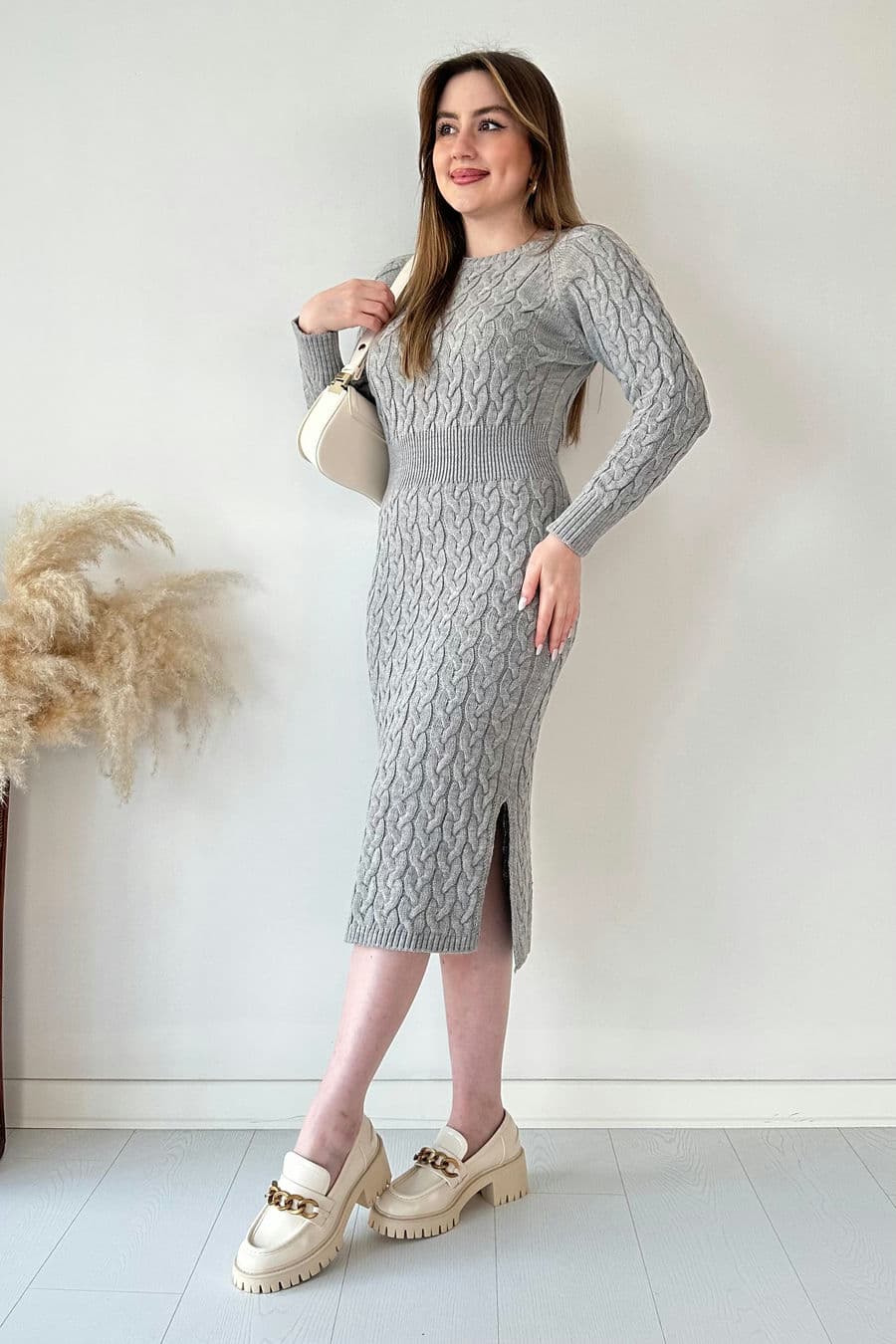 Saç Örgü Midi Elbise