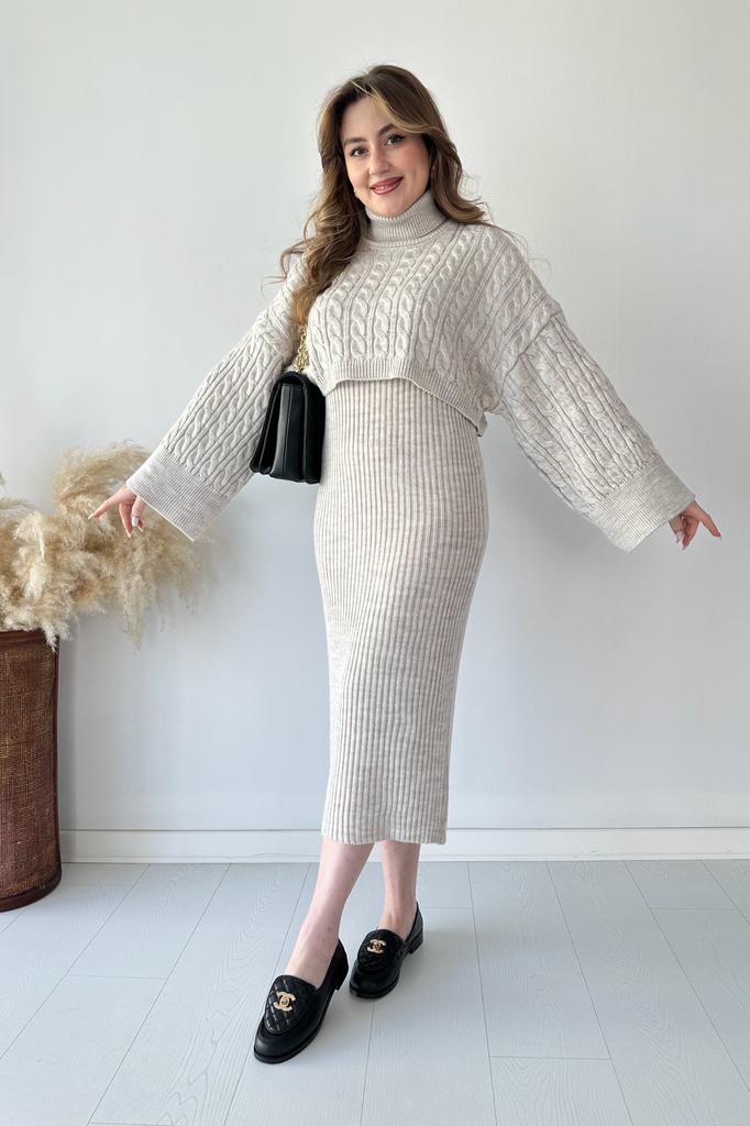 Saç Örgü Kazak Elbise Triko Takım