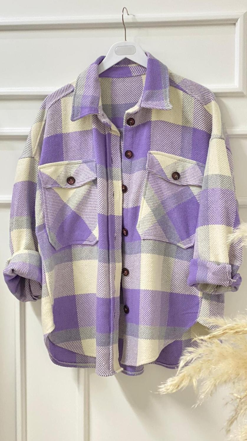 Cepli Ekoseli Kaşe Gömlek Lila