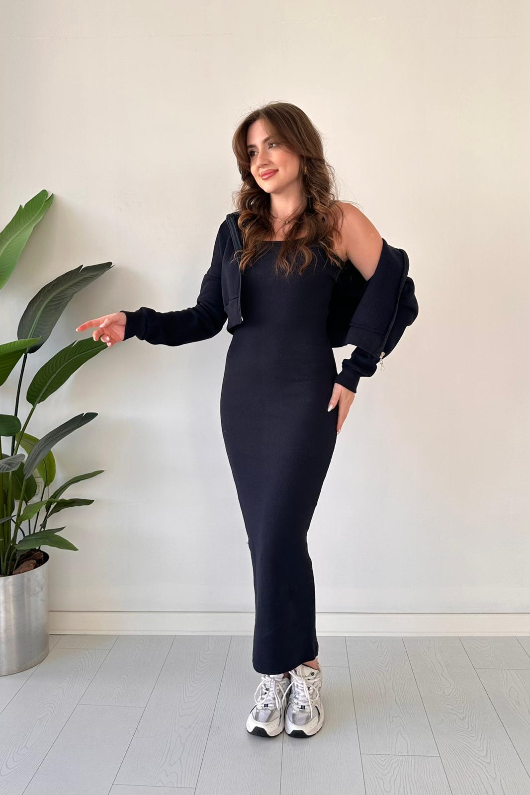 Üç İplik Hırkalı Elbise - Lacivert