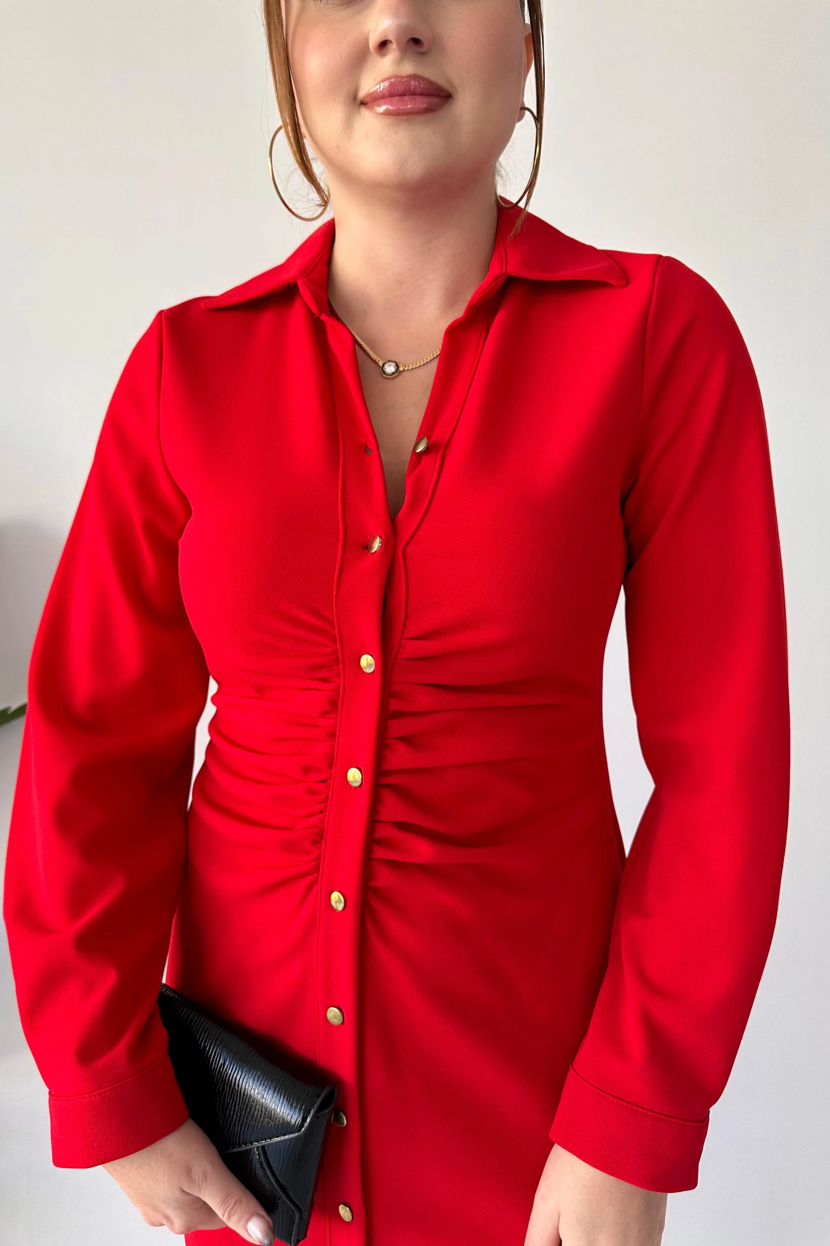 Göğüs Büzgü Gömlek Elbise