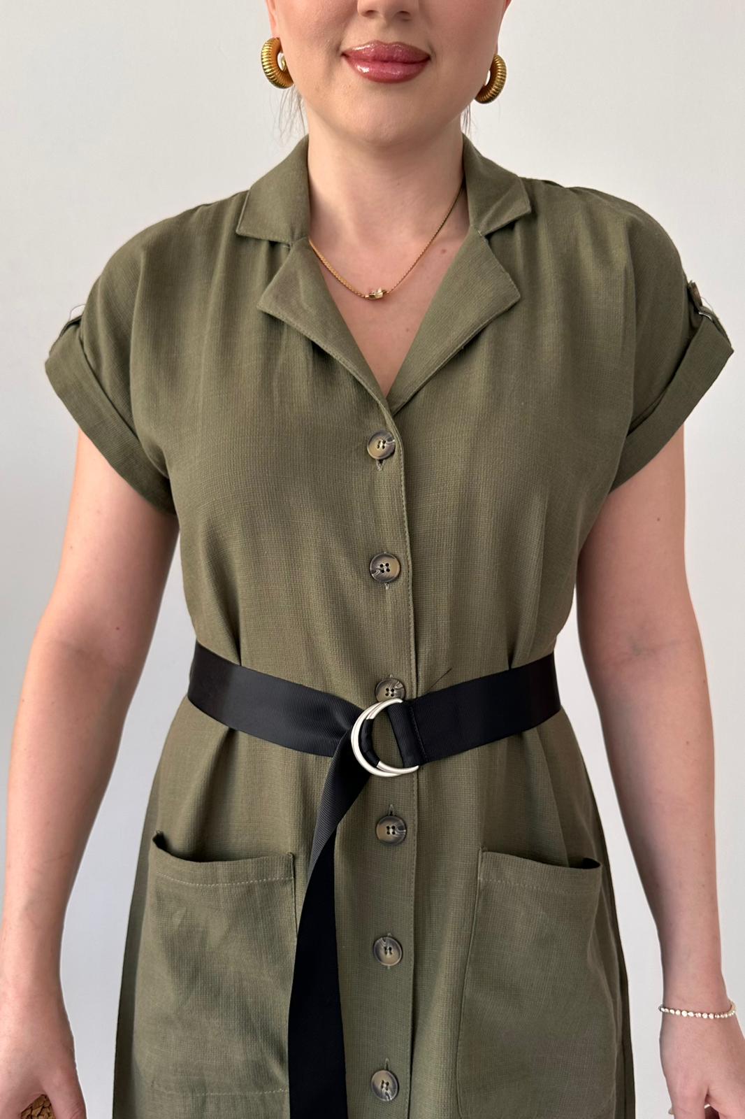 Siyah Kemerli Gömlek Elbise