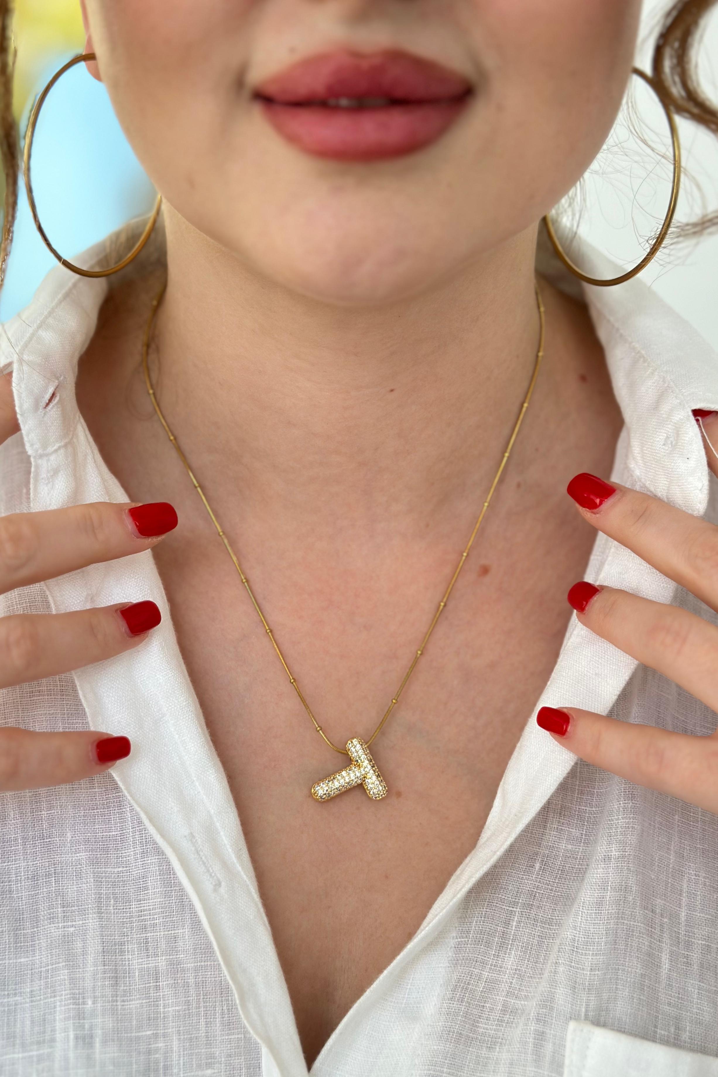 Taşlı Bubble Çelik Kolye T