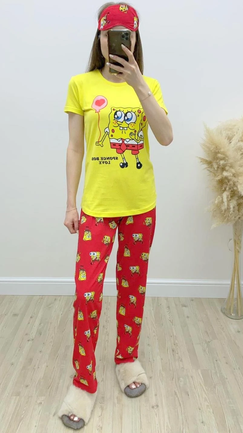 Sünger Bob Pijama Takımı Sarı-Kırmızı