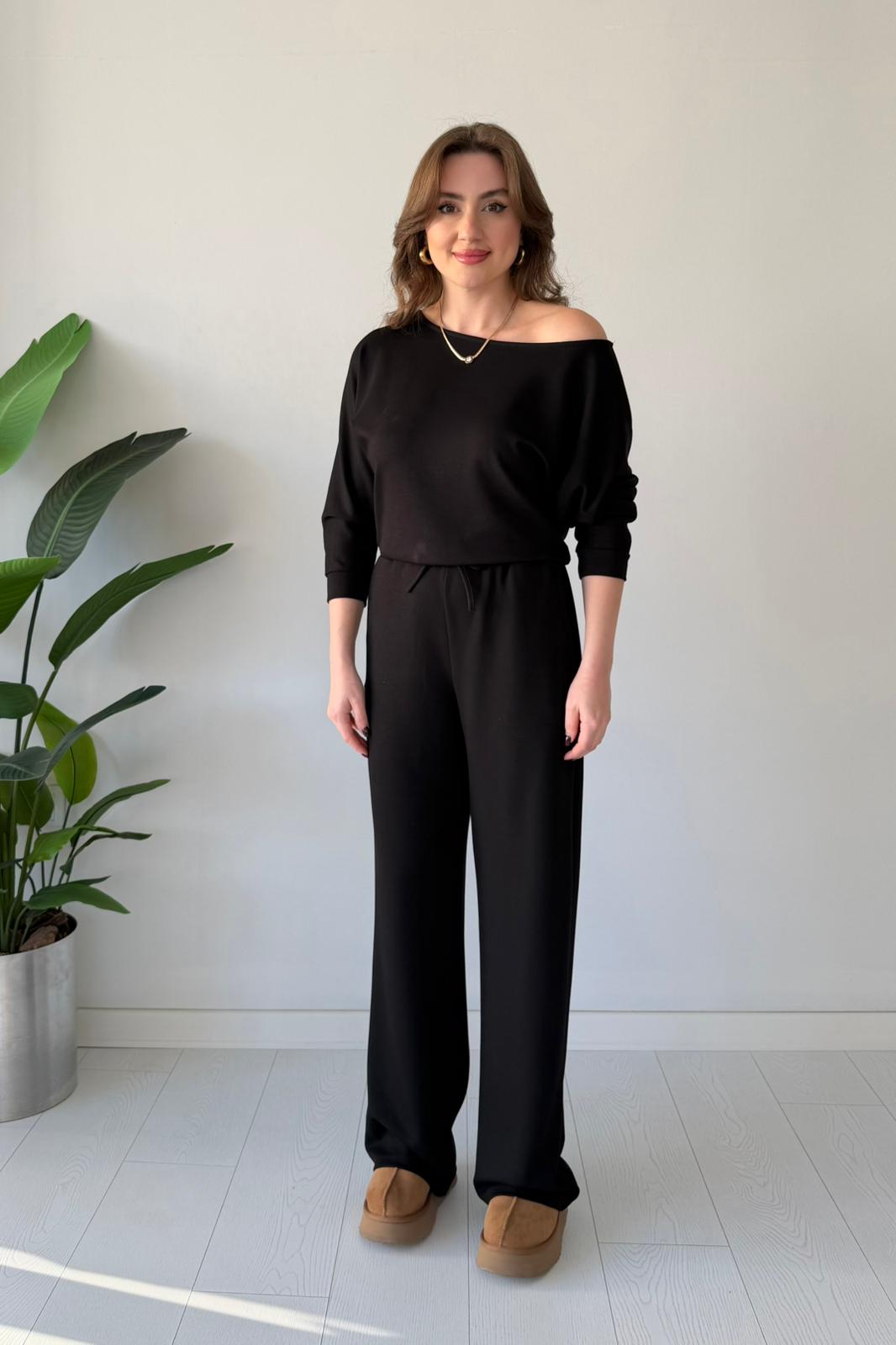 Kayık Yaka Modal Takım - SİYAH