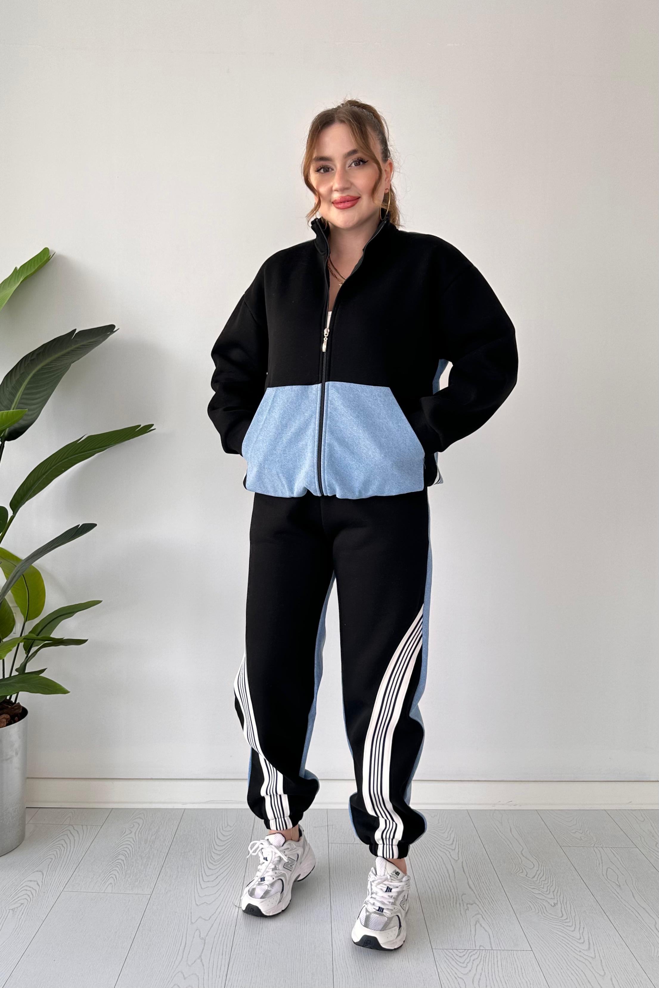 Yarısı Denim Polarlı Eşofman Takımı